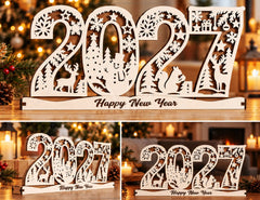2026 Christmas Standing Display, Festive Wooden Cutout Scene with Snowman, Reindeer, and Snowflakes, Laser Cut Digital Download |#U479| VectorPort