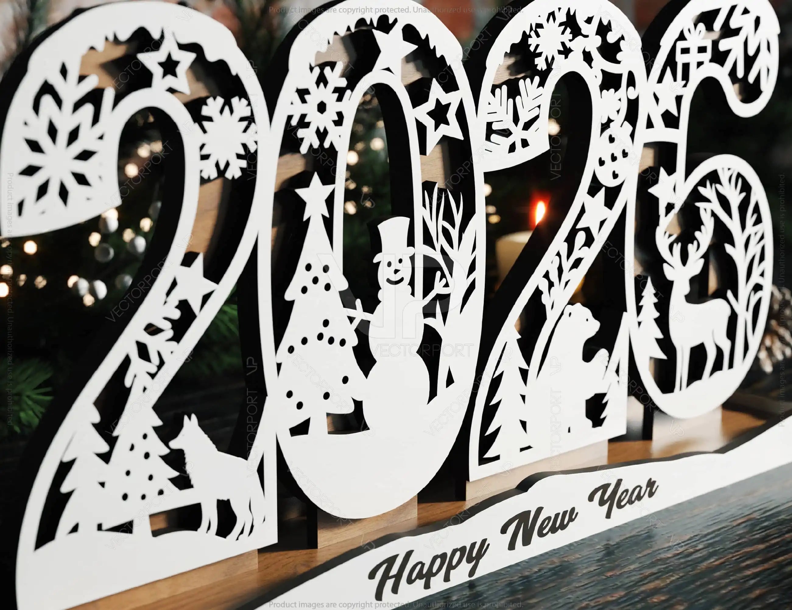 2026 Christmas Standing Display, Festive Wooden Cutout Scene with Snowman, Reindeer, and Snowflakes, Laser Cut Digital Download |#U479|