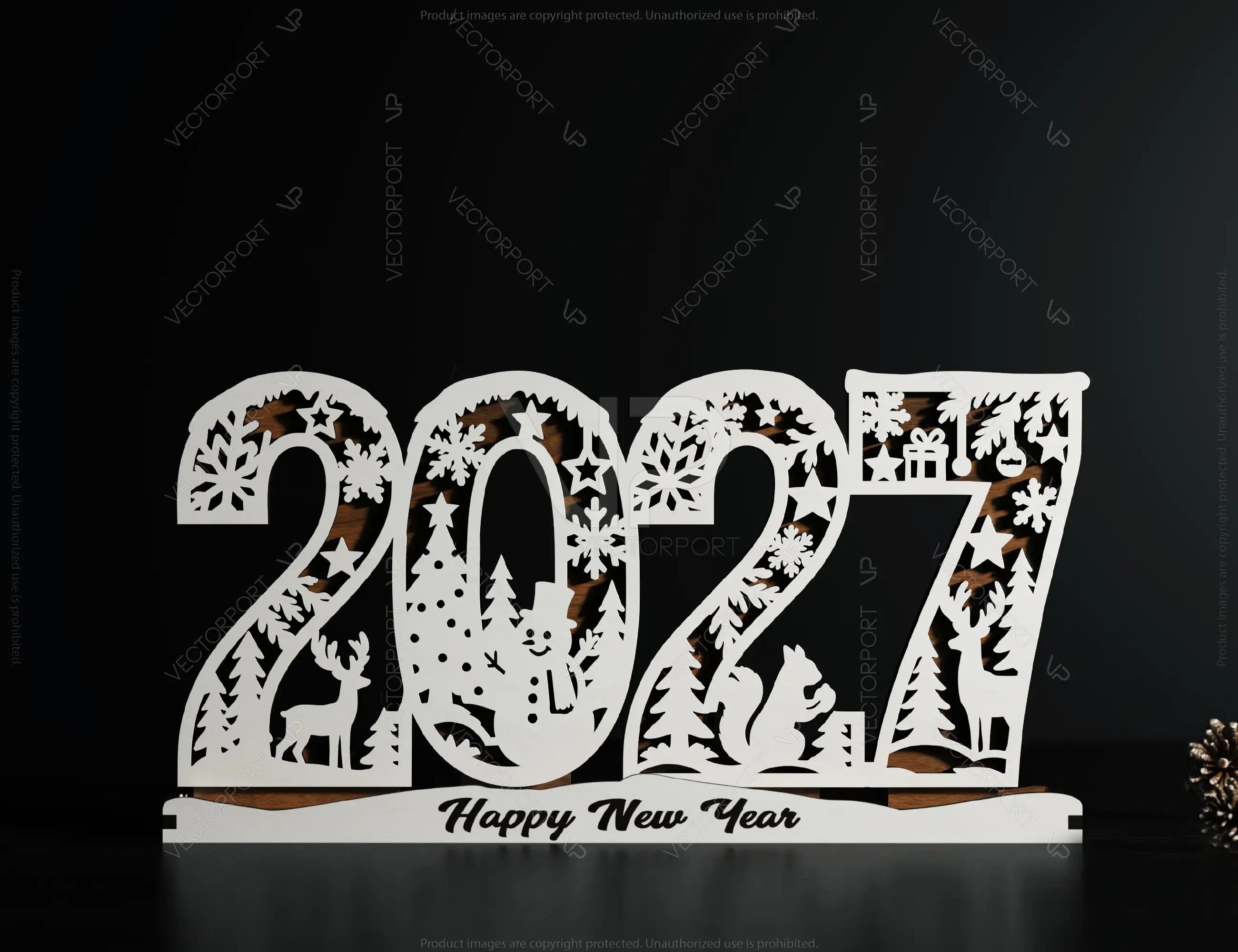 2026 Christmas Standing Display, Festive Wooden Cutout Scene with Snowman, Reindeer, and Snowflakes, Laser Cut Digital Download |#U479| VectorPort