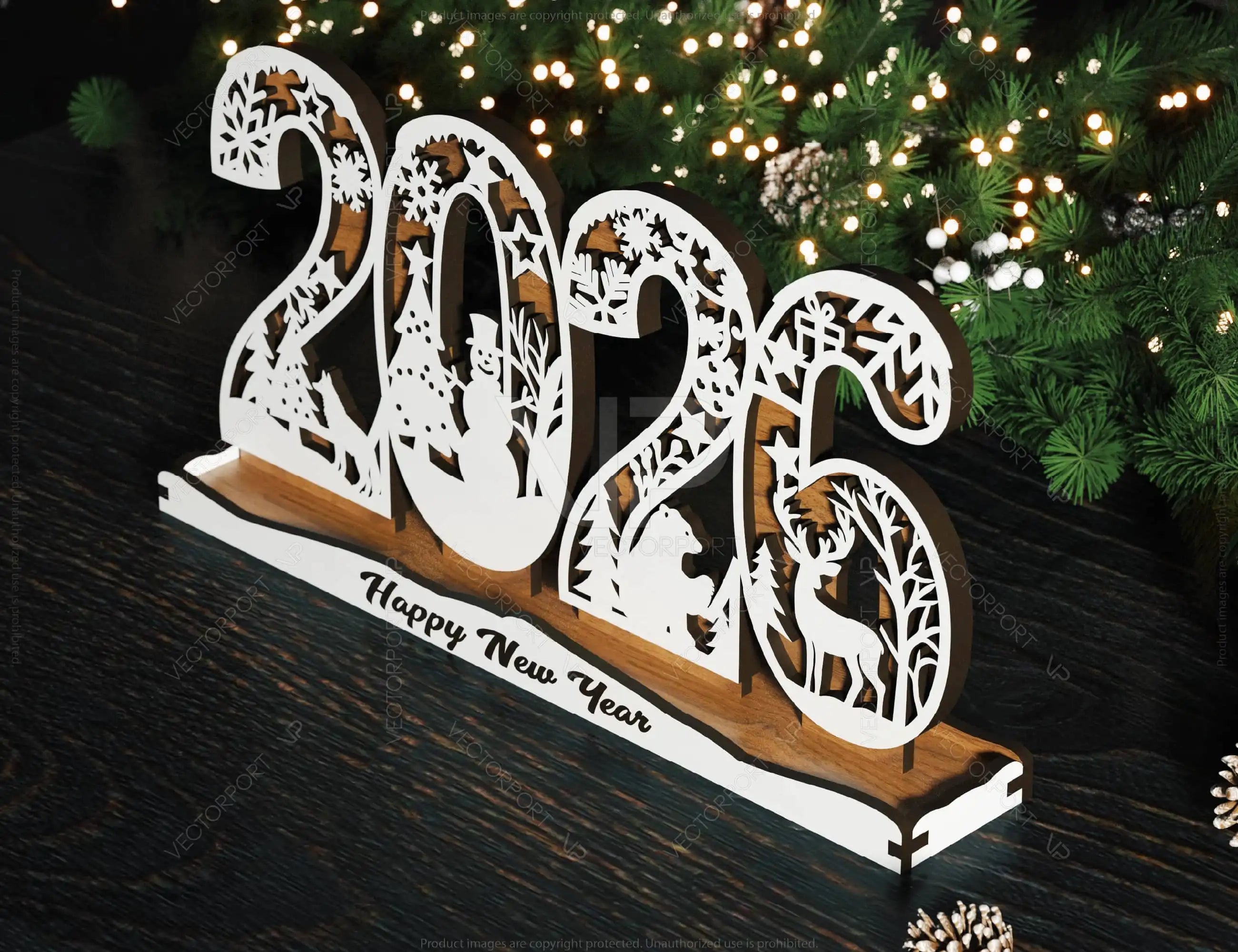 2026 Christmas Standing Display, Festive Wooden Cutout Scene with Snowman, Reindeer, and Snowflakes, Laser Cut Digital Download |#U479|