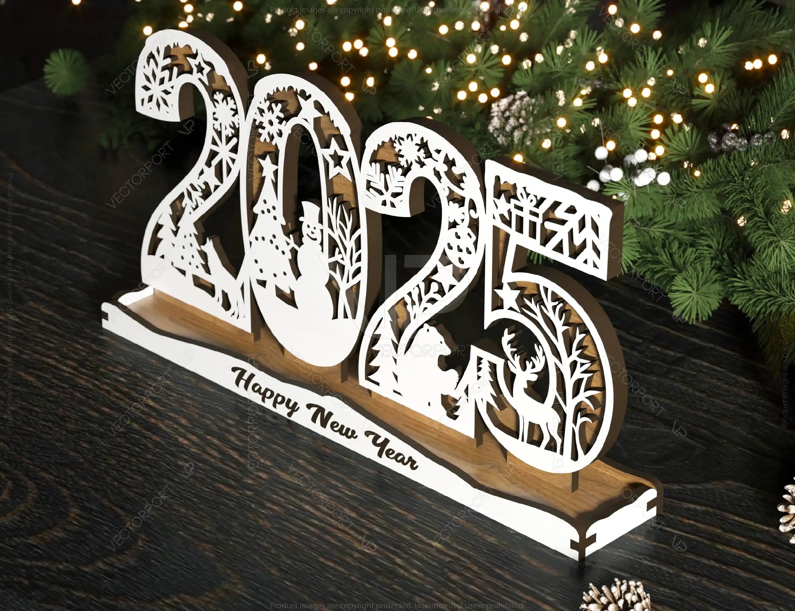 2025 Christmas Standing Display, Festive Wooden Cutout Scene with Snowman, Reindeer, and Snowflakes, Laser Cut Digital Download |#U479|