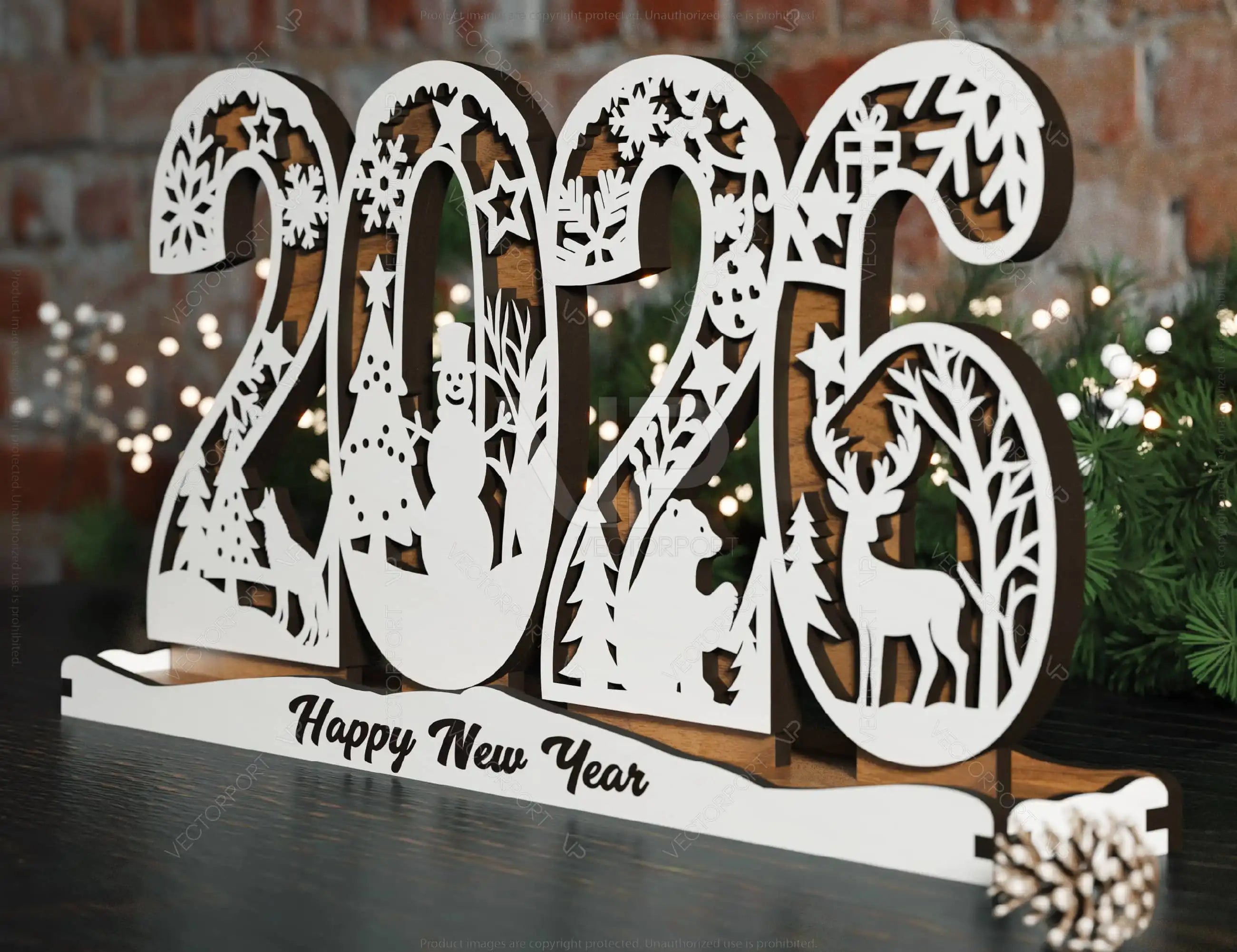 2026 Christmas Standing Display, Festive Wooden Cutout Scene with Snowman, Reindeer, and Snowflakes, Laser Cut Digital Download |#U479|