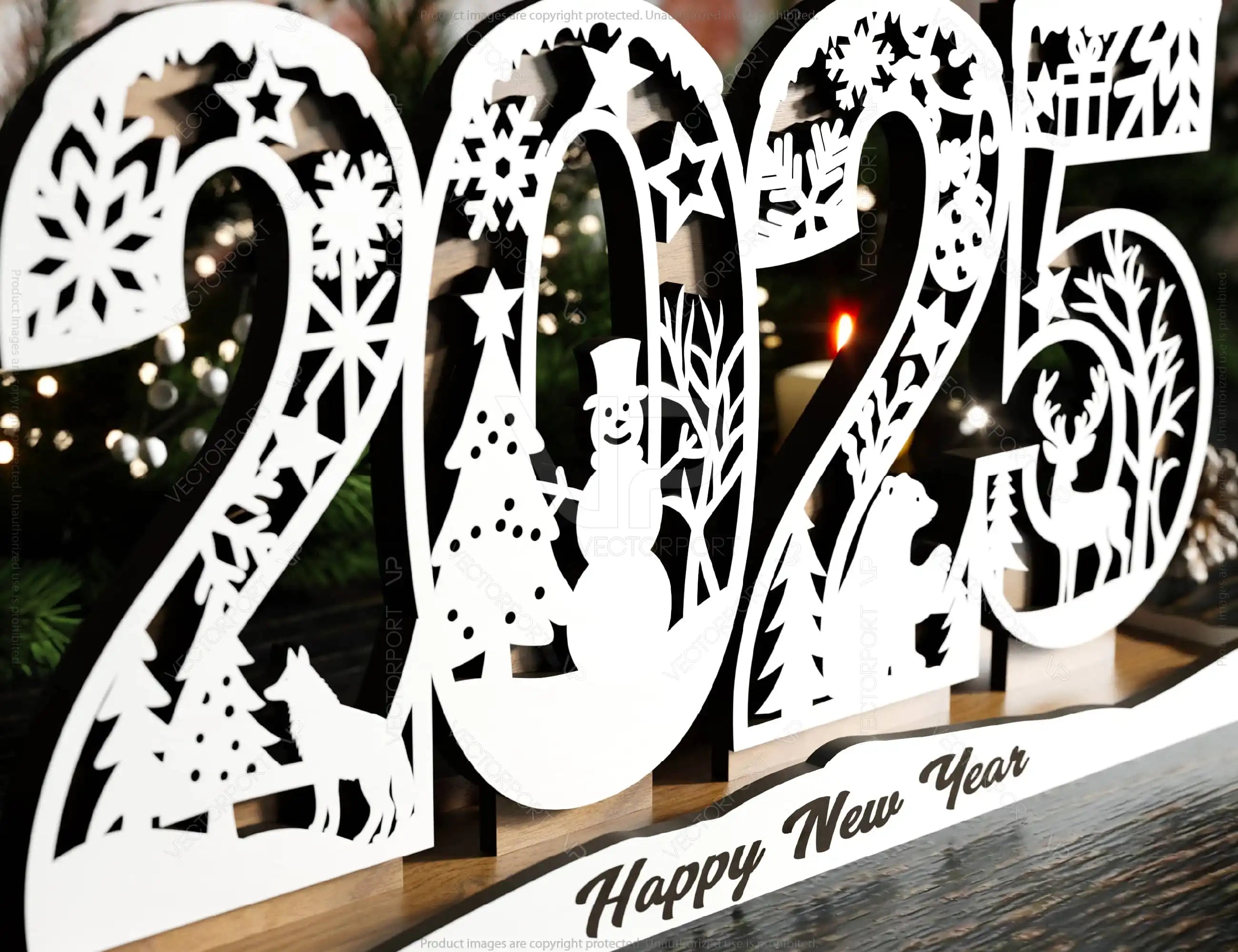 2026 Christmas Standing Display, Festive Wooden Cutout Scene with Snowman, Reindeer, and Snowflakes, Laser Cut Digital Download |#U479|