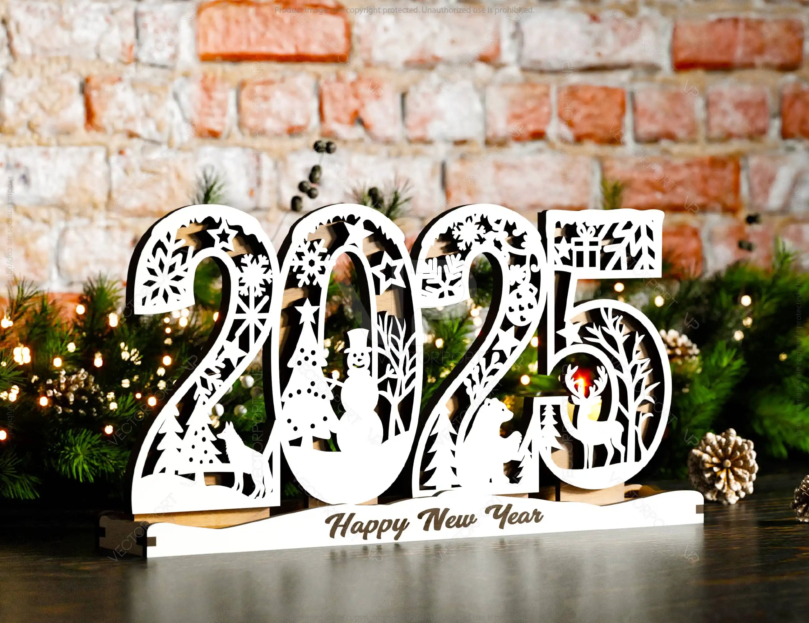 2026 Christmas Standing Display, Festive Wooden Cutout Scene with Snowman, Reindeer, and Snowflakes, Laser Cut Digital Download |#U479|