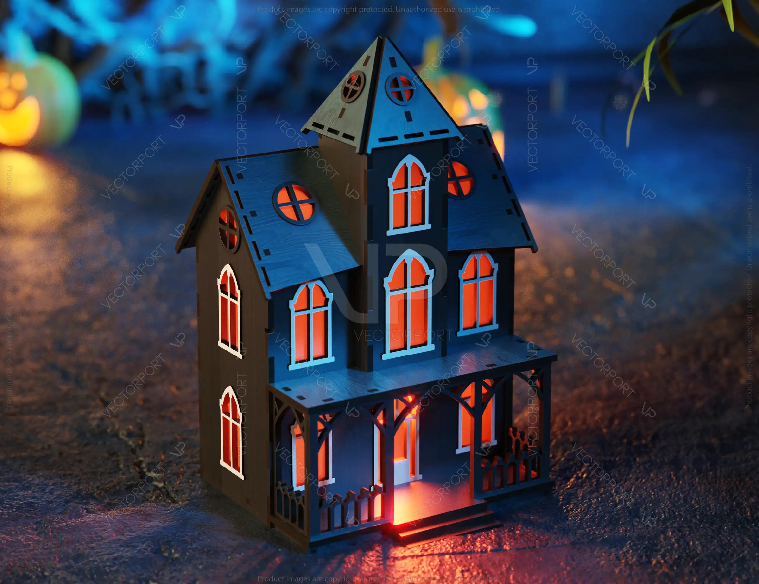 3D Halloween Spooky House Lantern Tealight Holder Haunted House Night Lamp Laser Cut Digital Download |#U480|