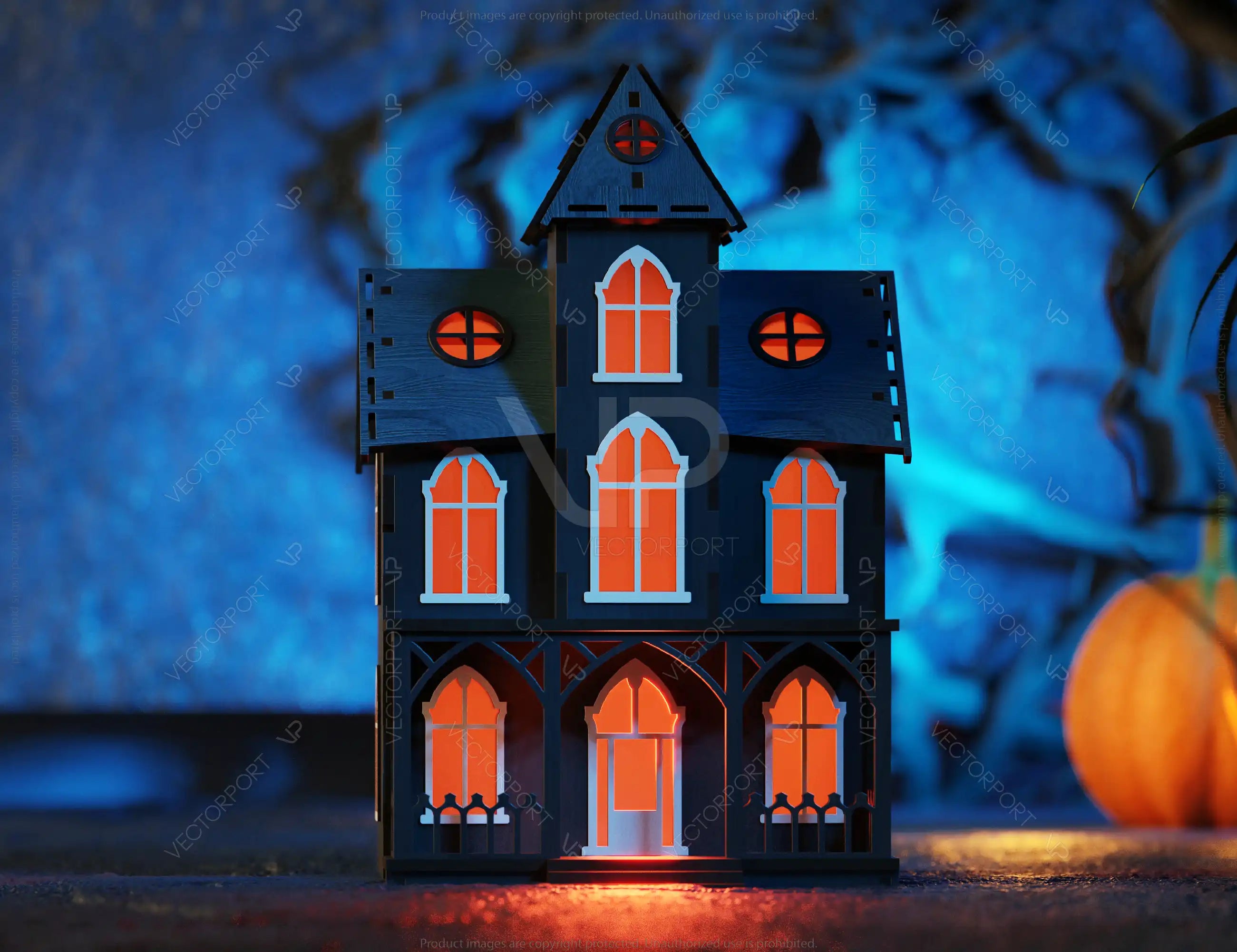 3D Halloween Spooky House Lantern Tealight Holder Haunted House Night Lamp Laser Cut Digital Download |#U480|