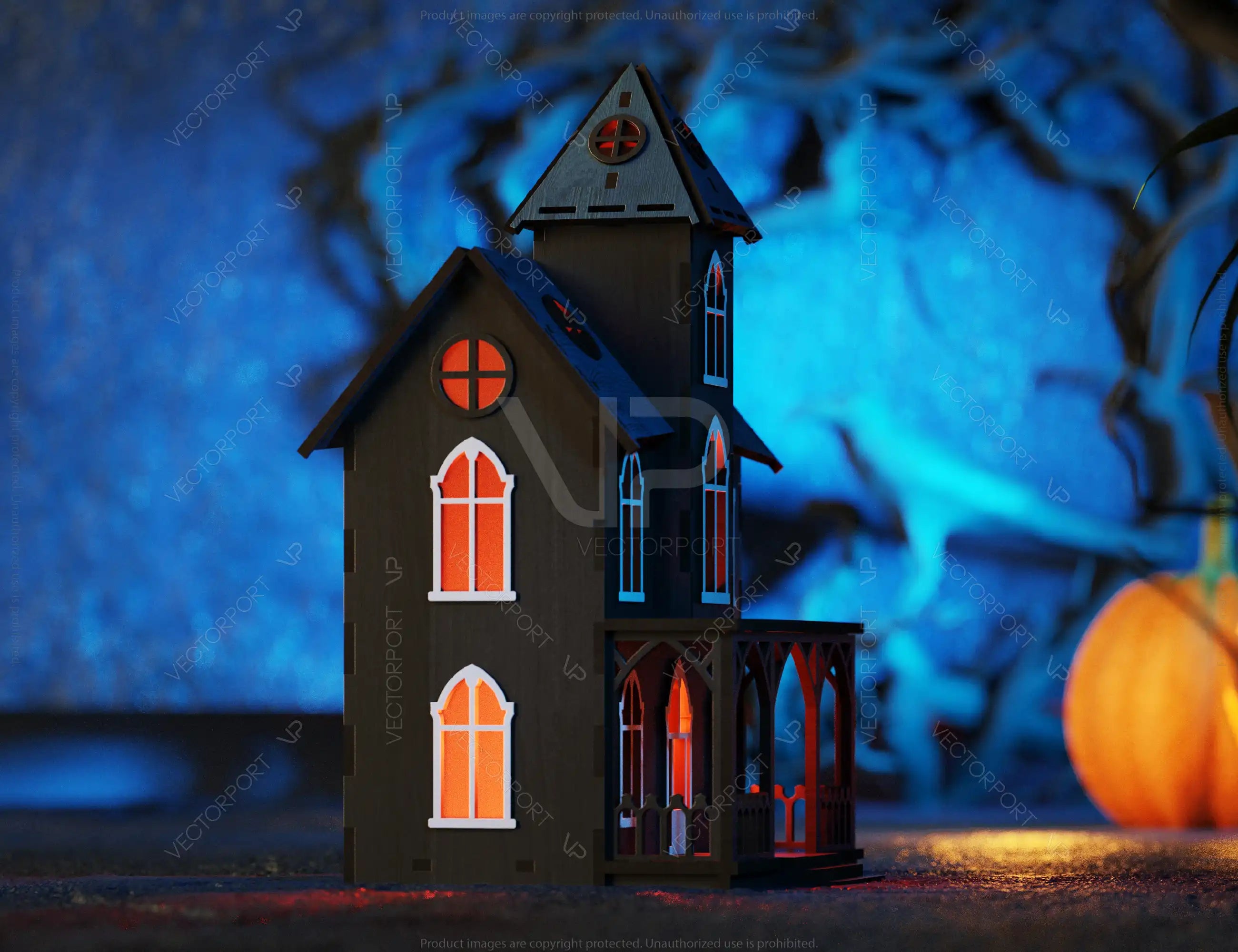 3D Halloween Spooky House Lantern Tealight Holder Haunted House Night Lamp Laser Cut Digital Download |#U480|