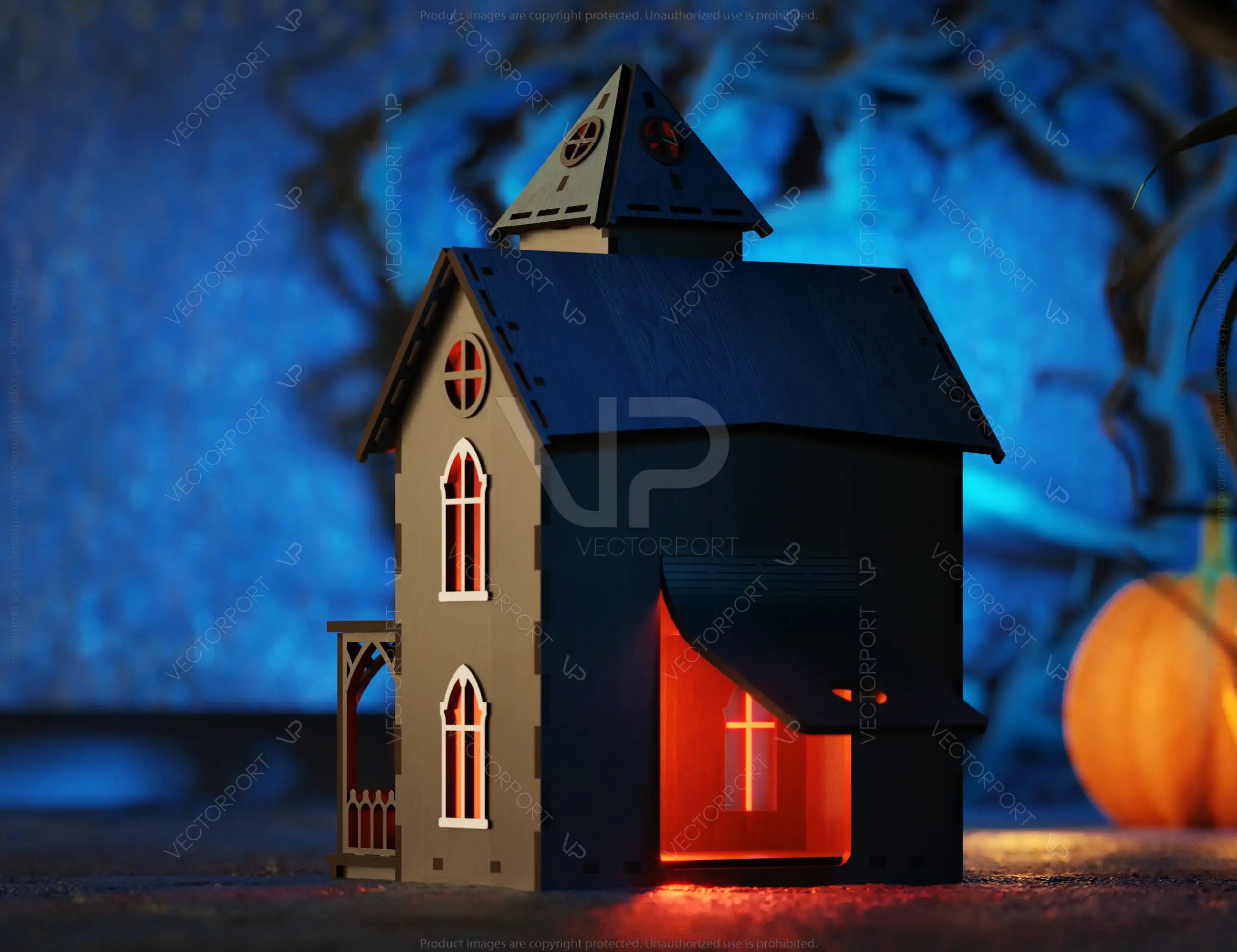 3D Halloween Spooky House Lantern Tealight Holder Haunted House Night Lamp Laser Cut Digital Download |#U480|