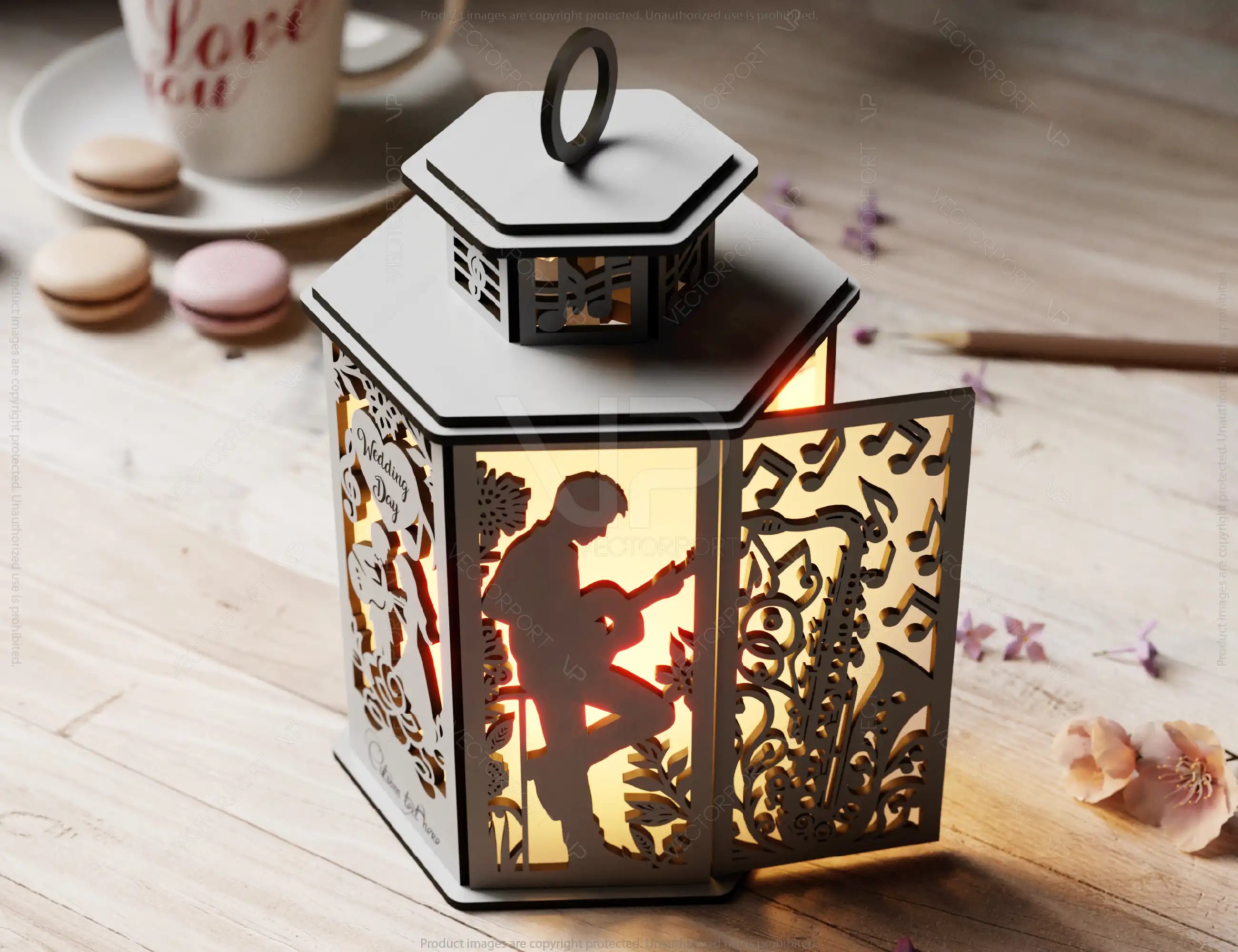 Wedding Lantern: Music Notes & Wedding Theme Laser Cut Tealight Candle Holder Night Light Wedding Decor Digital Download |#U482|