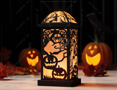 Papercut Halloween Lantern Tealight Holder Haunted House Ghosts Bats Spooky Scene Lamp Digital Download |#U485|