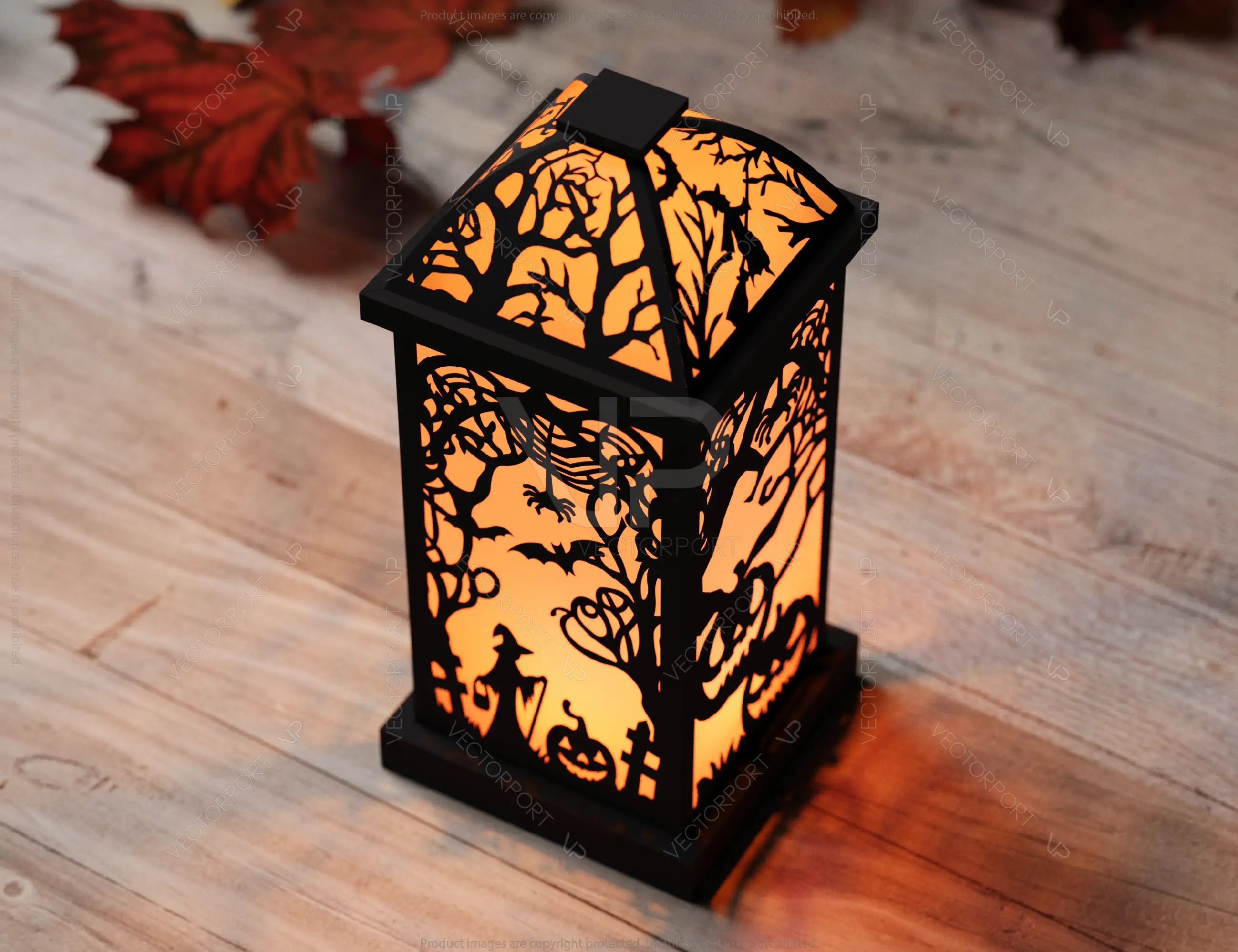 Papercut Halloween Lantern Tealight Holder Haunted House Ghosts Bats Spooky Scene Lamp Digital Download |#U485|