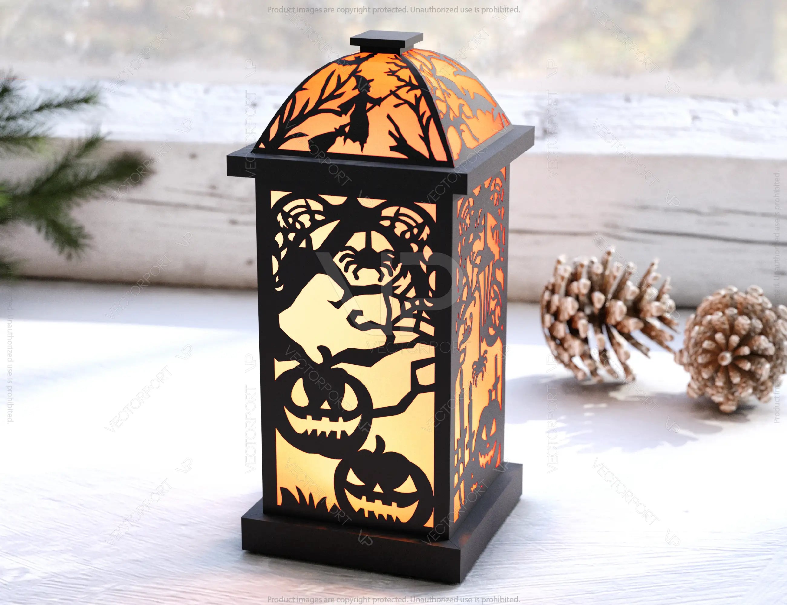 Papercut Halloween Lantern Tealight Holder Haunted House Ghosts Bats Spooky Scene Lamp Digital Download |#U485|