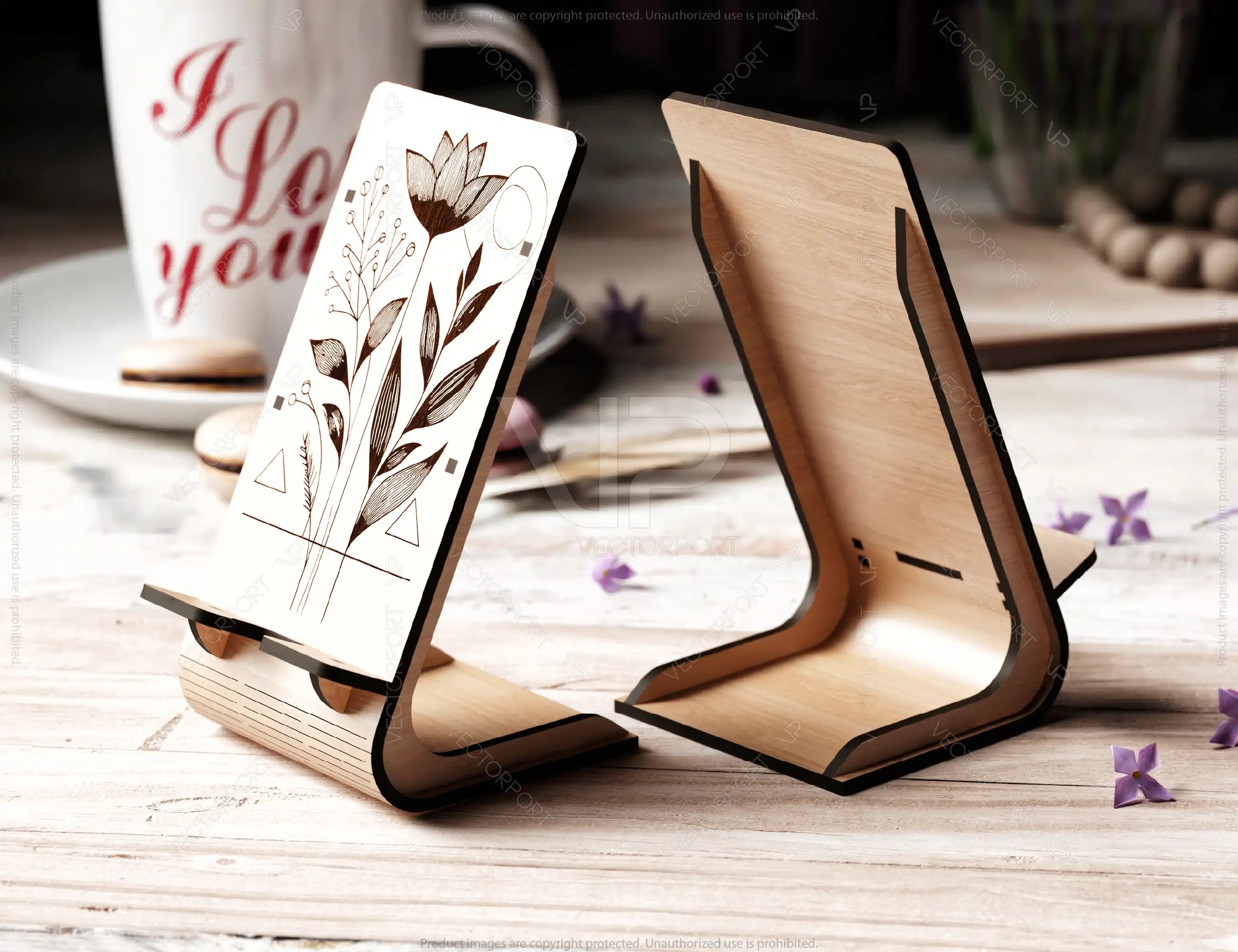 Modern Minimalist Phone Stand - Laser Cut Wooden Mobile Holder, Engraved Cell Phone Holder Digital Download SVG |#U486|