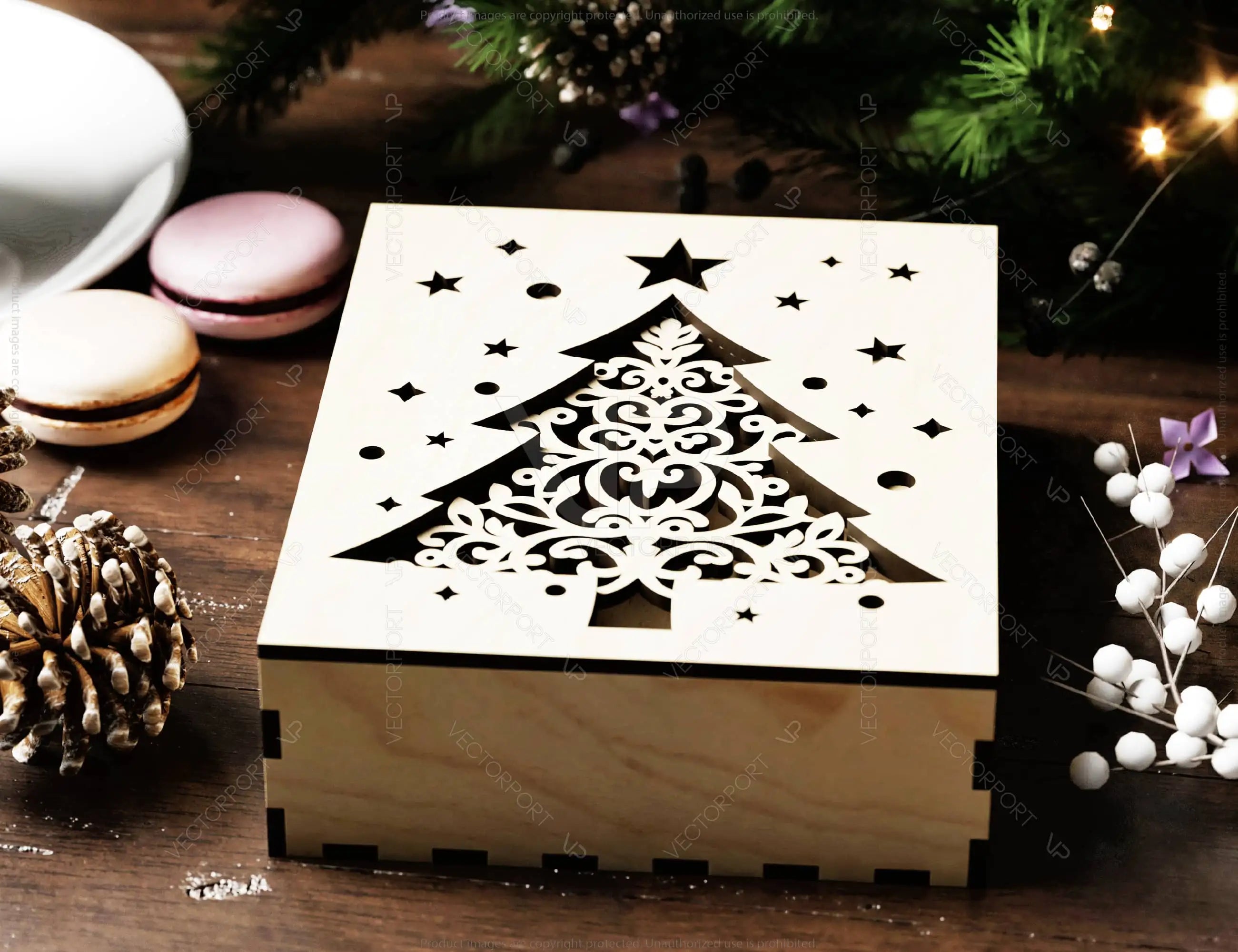 Festive Ornament Storage Box | Christmas Wooden Keepsake Case | Laser Cut Gift Box | New Year Jewelry Holder | Digital Download |#U487|