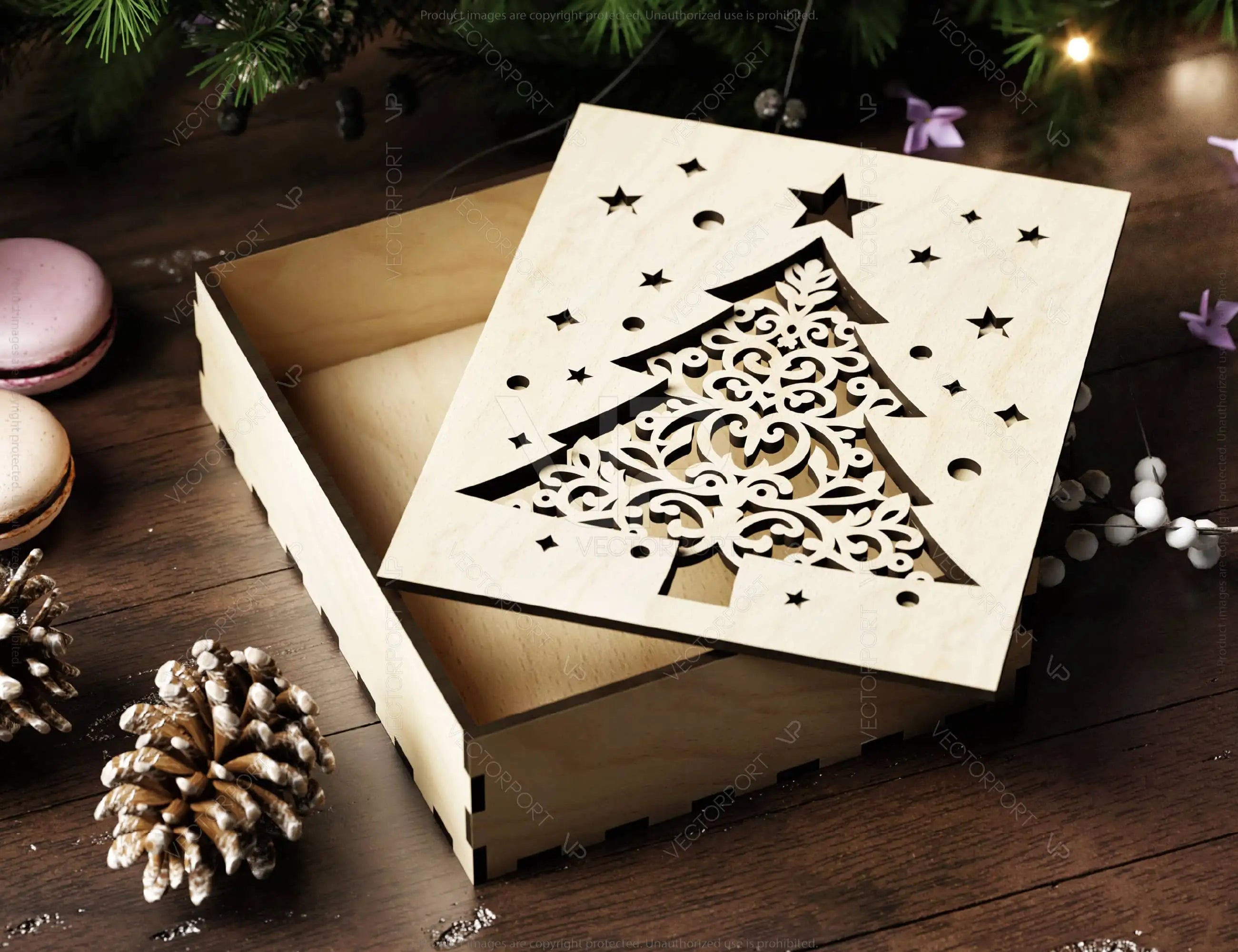 Festive Ornament Storage Box | Christmas Wooden Keepsake Case | Laser Cut Gift Box | New Year Jewelry Holder | Digital Download |#U487|