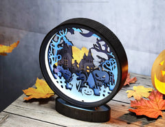 Halloween Lantern Tealight Holder Haunted House Ghosts Bats Spooky Scene Night Light | 3D Layered Holiday Table Lamp Digital Download |#U489|