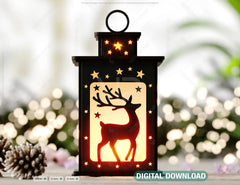 Illuminated Reindeer Lamp: A Festive Wooden Light Laser-Cut Christmas Lantern Starry Sky | Christmas Tree Candle Holder Digital Download |#U491|