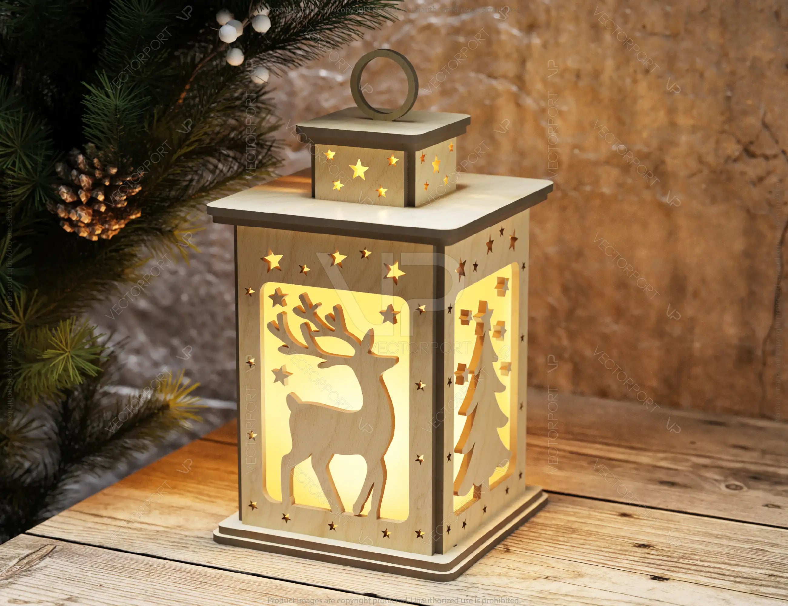 Illuminated Reindeer Lamp: A Festive Wooden Light Laser-Cut Christmas Lantern Starry Sky | Christmas Tree Candle Holder Digital Download |#U491|