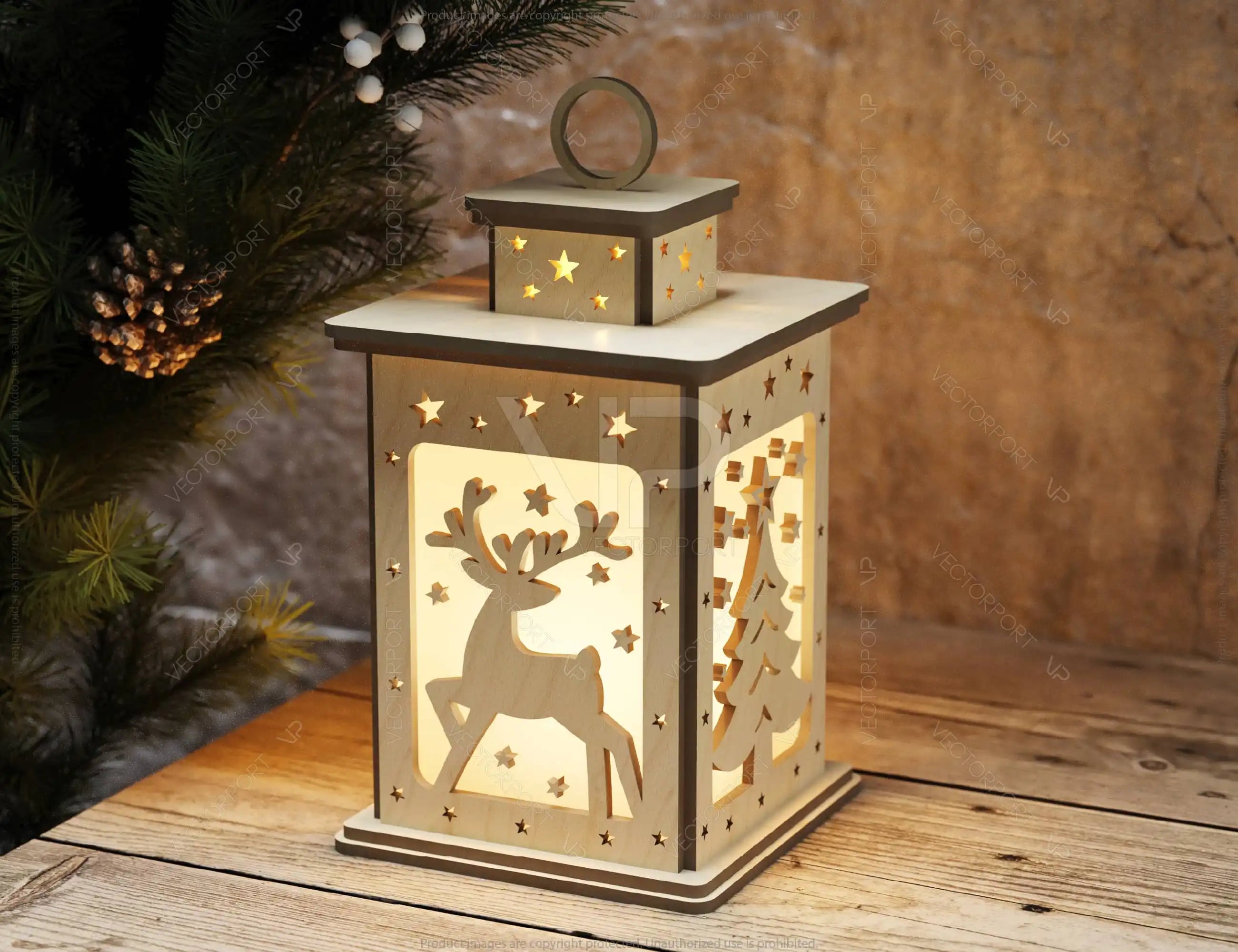 Illuminated Reindeer Lamp: A Festive Wooden Light Laser-Cut Christmas Lantern Starry Sky | Christmas Tree Candle Holder Digital Download |#U491|