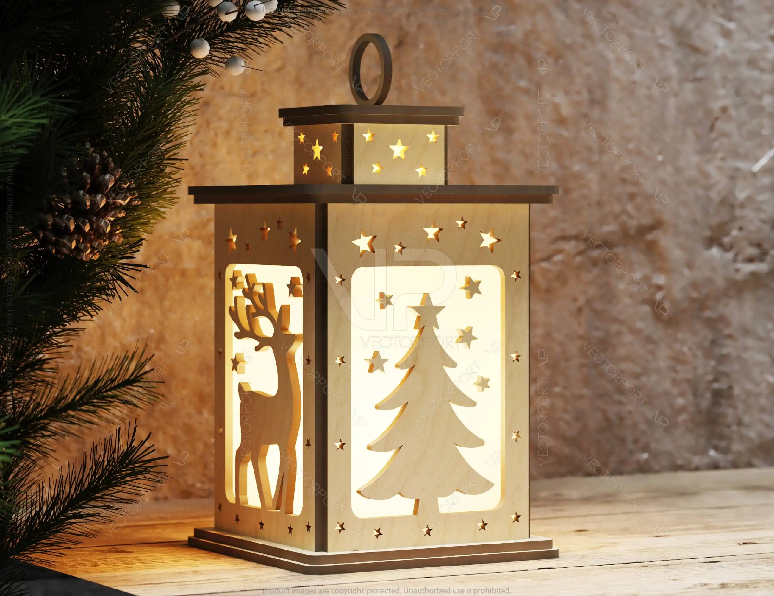 Illuminated Reindeer Lamp: A Festive Wooden Light Laser-Cut Christmas Lantern Starry Sky | Christmas Tree Candle Holder Digital Download |#U491|