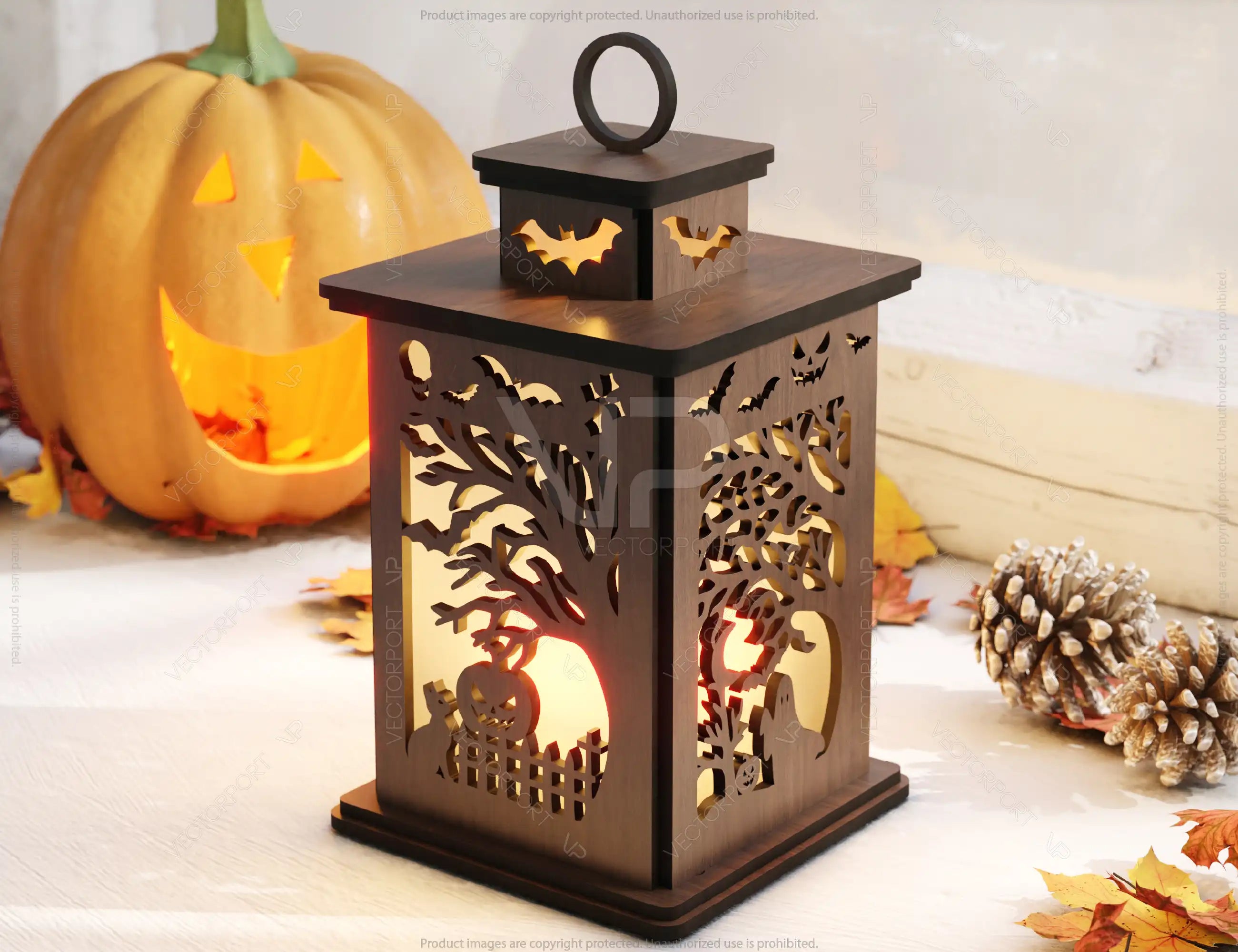 Minimalistic Halloween Lantern Tealight Haunted House Ghosts Bats Spooky Scene Night Light Digital Download |#U492|