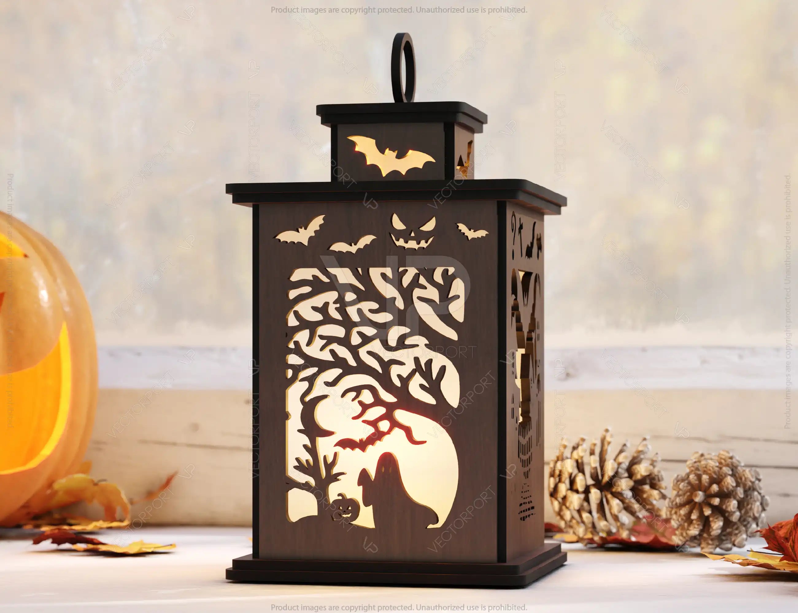 Minimalistic Halloween Lantern Tealight Haunted House Ghosts Bats Spooky Scene Night Light Digital Download |#U492|