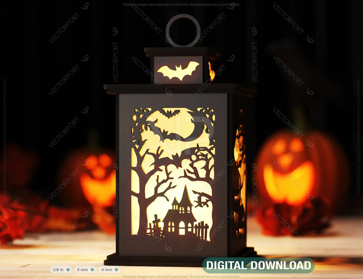 Spooky Shadows: Haunted House Lantern Halloween Tealight Ghosts Bats Night Light Digital Download |#U493|