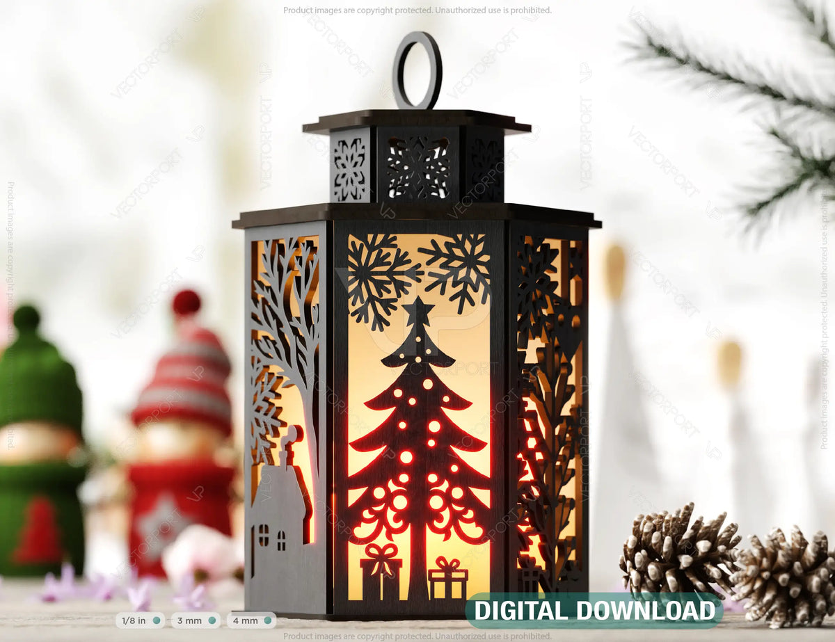 Christmas Candle Holder, Festive Lantern, Holiday Tea Light, New Year Themed Laser Cut Digital Download SVG |#U495|