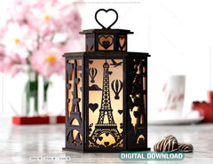 Parisian Romance: Eiffel Tower & Hot Air Balloon Lantern Laser Cut Tealight Candle Holder Night Light Digital Download |#U497|