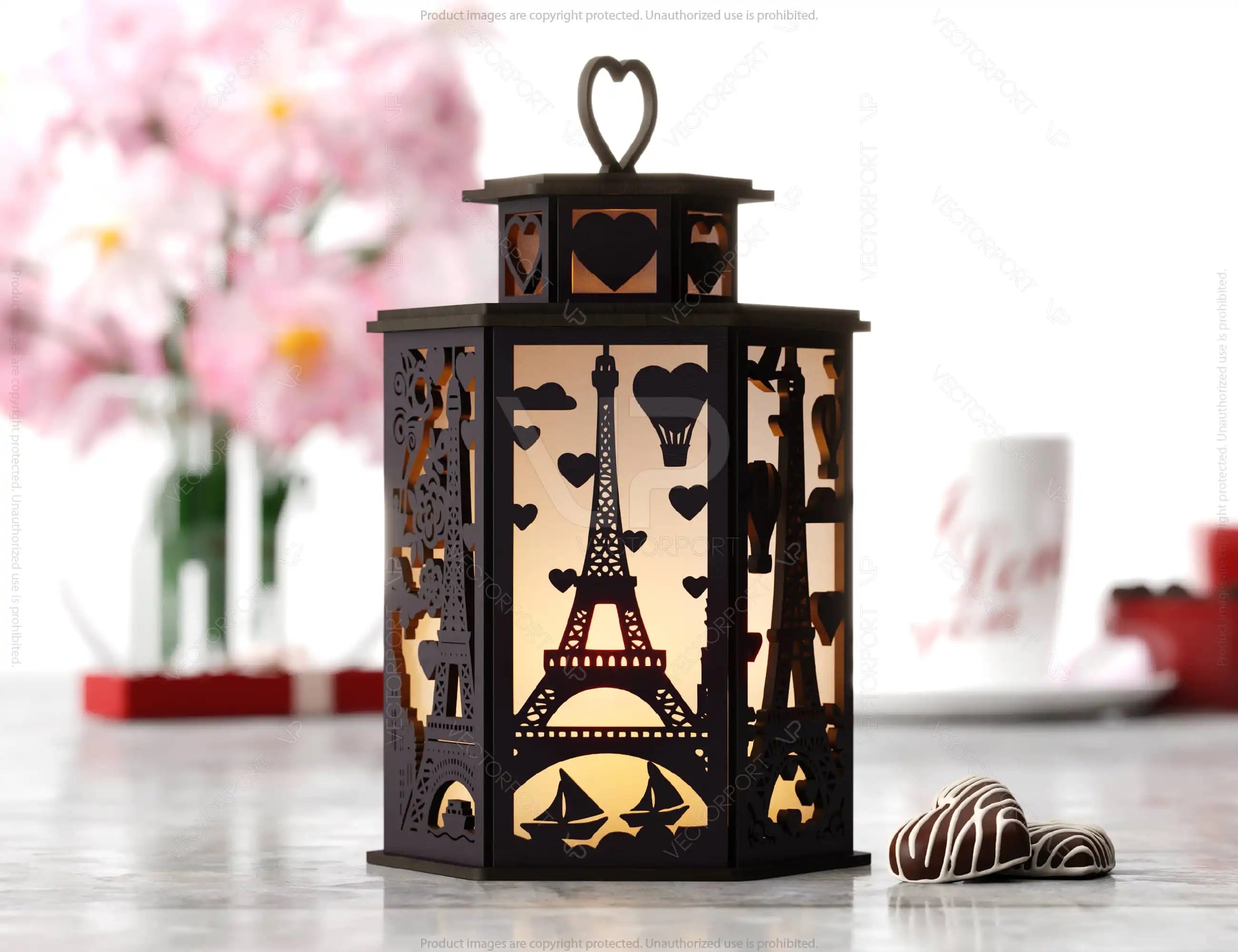 Parisian Romance: Eiffel Tower & Hot Air Balloon Lantern Laser Cut Tealight Candle Holder Night Light Digital Download |#U497|