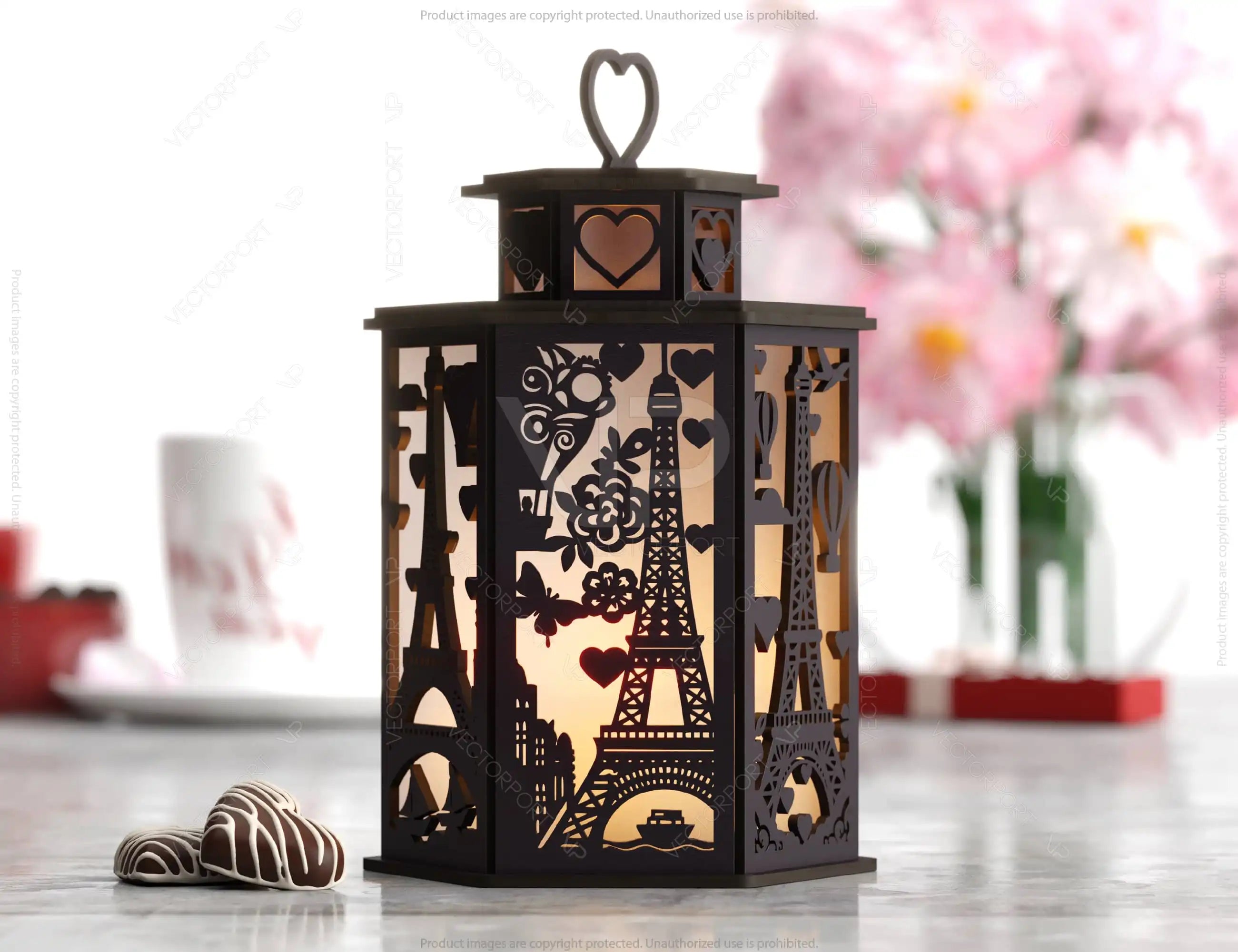 Parisian Romance: Eiffel Tower & Hot Air Balloon Lantern Laser Cut Tealight Candle Holder Night Light Digital Download |#U497|