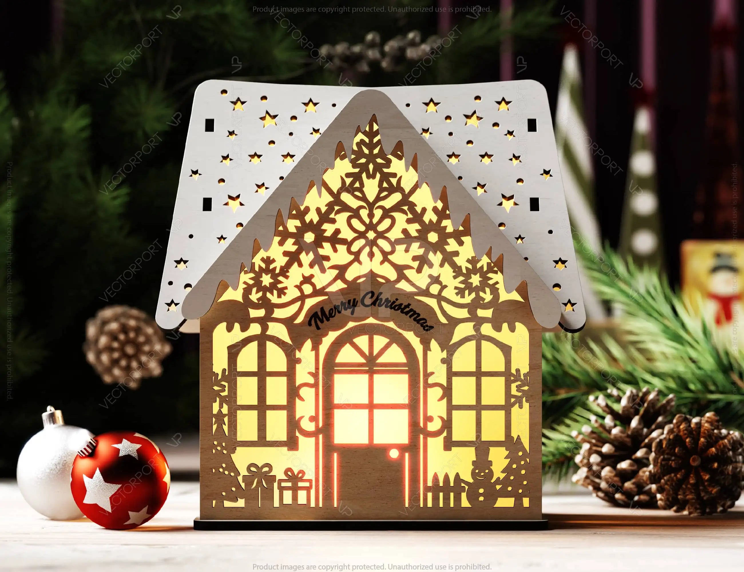 Winter Wonderland Christmas Village: Snowy Miniature House - New Year Scene Laser Cutting Digital Download |#U498|