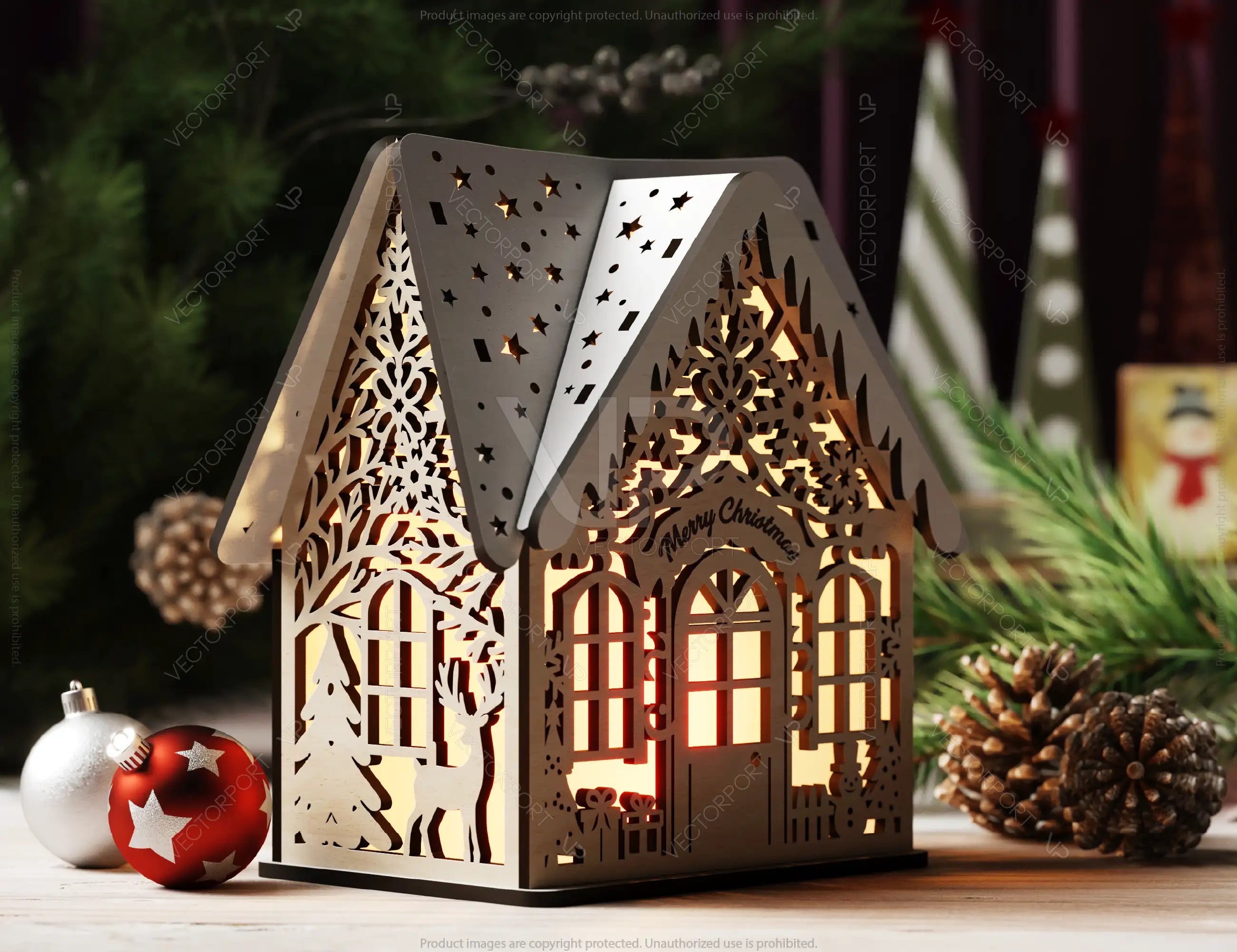 Winter Wonderland Christmas Village: Snowy Miniature House - New Year Scene Laser Cutting Digital Download |#U498|