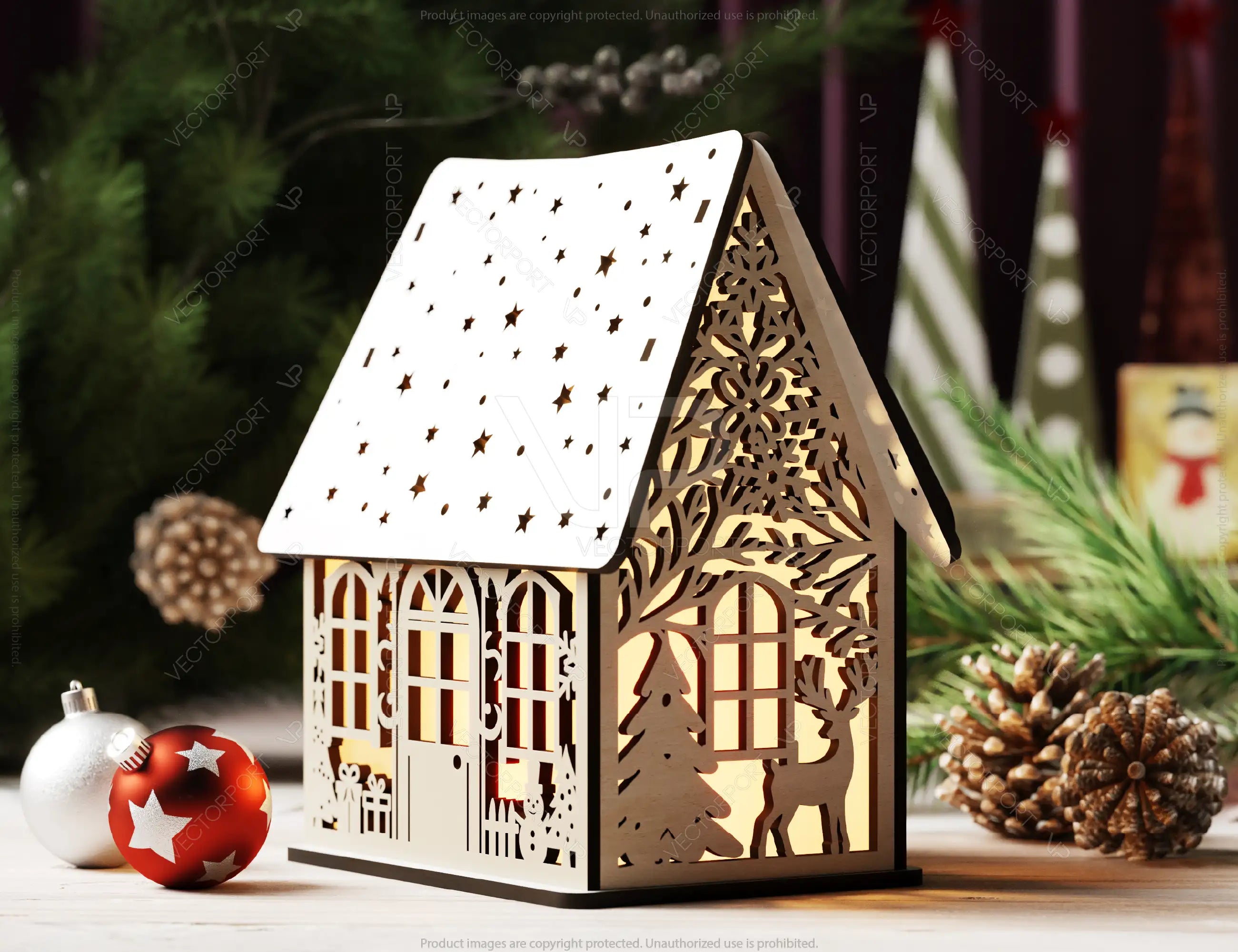 Winter Wonderland Christmas Village: Snowy Miniature House - New Year Scene Laser Cutting Digital Download |#U498|