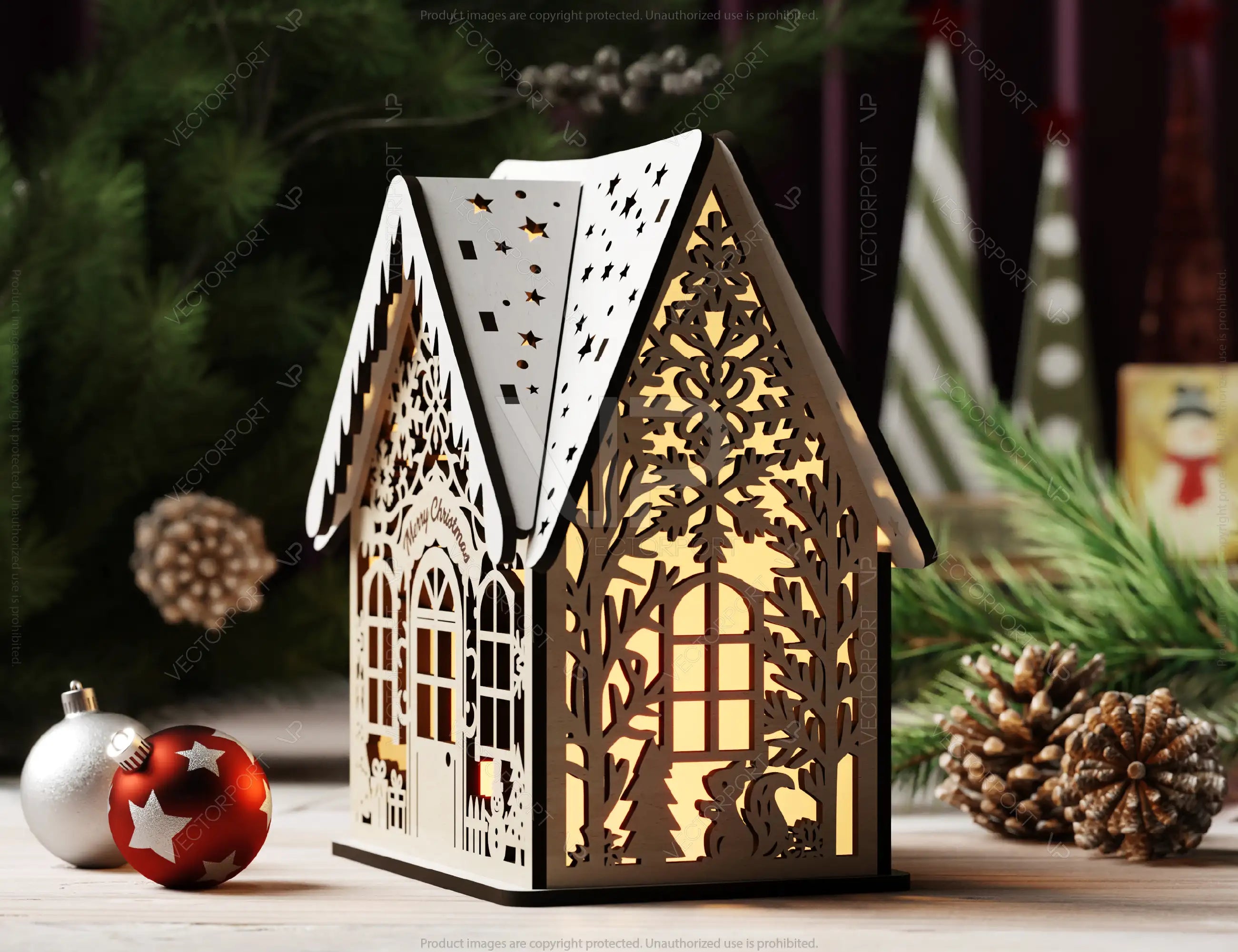 Winter Wonderland Christmas Village: Snowy Miniature House - New Year Scene Laser Cutting Digital Download |#U498|