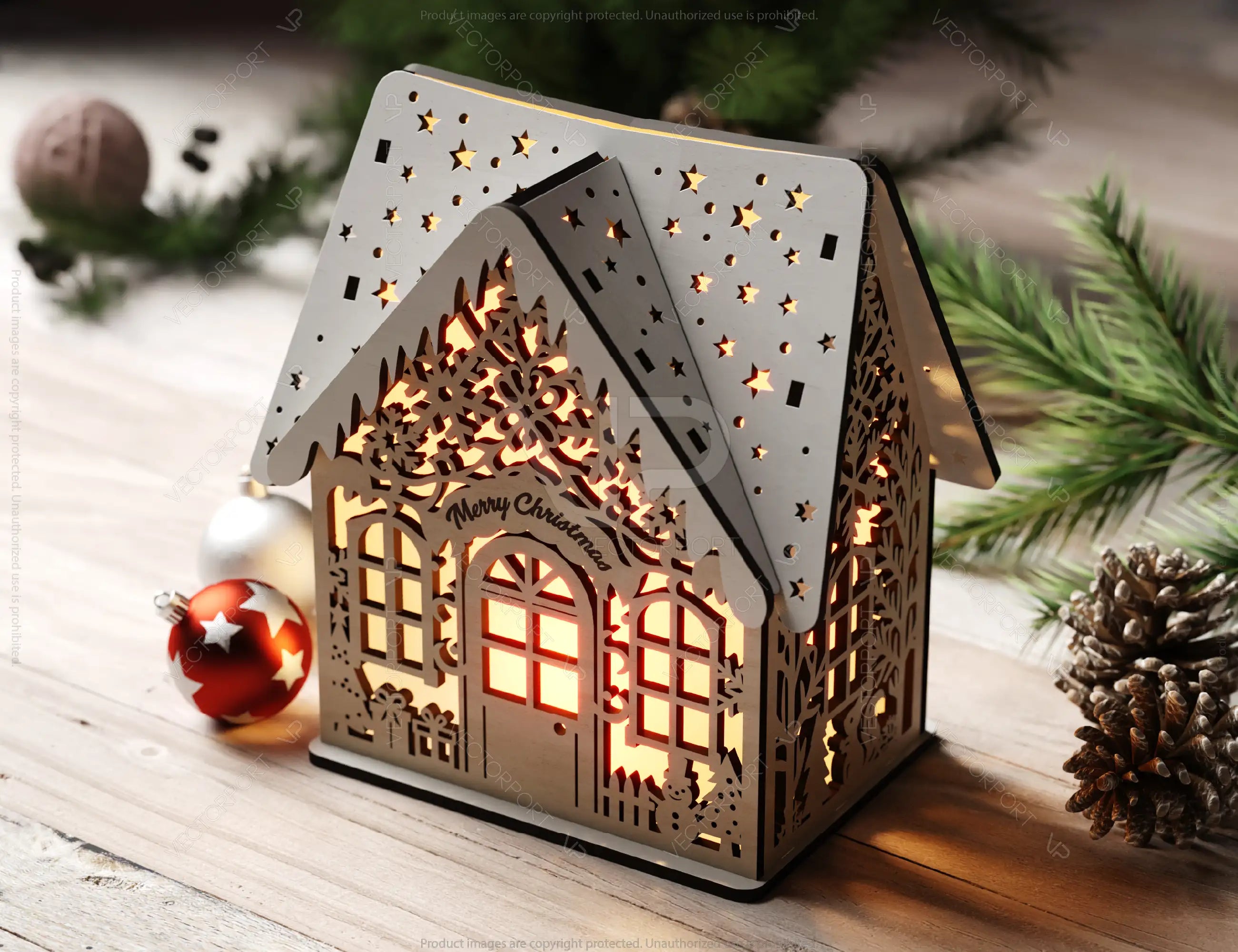 Winter Wonderland Christmas Village: Snowy Miniature House - New Year Scene Laser Cutting Digital Download |#U498|