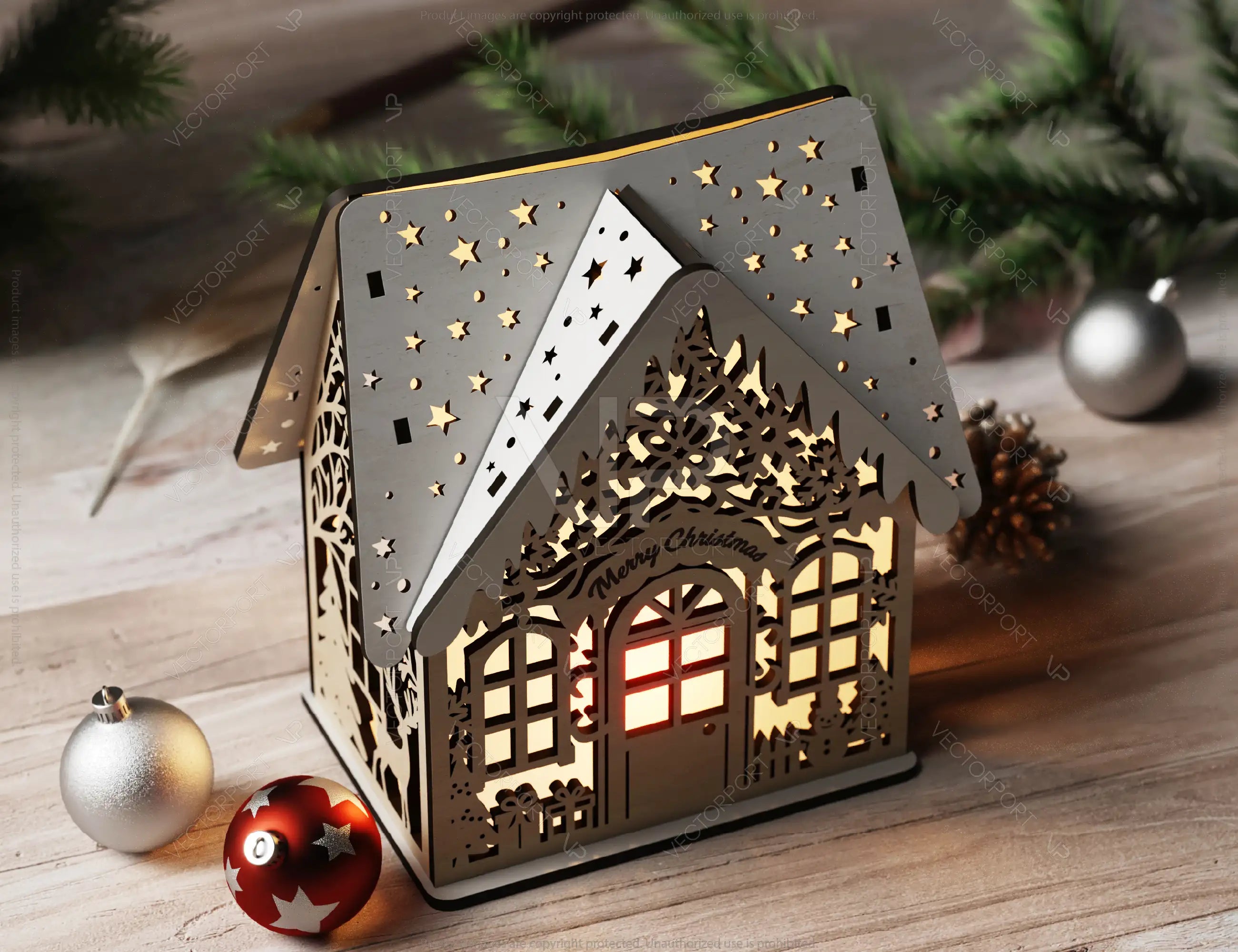 Winter Wonderland Christmas Village: Snowy Miniature House - New Year Scene Laser Cutting Digital Download |#U498|