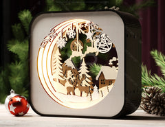 Christmas Village Lantern | Laser Cut Snowman, Reindeer & House | 3D Layered Holiday Table Lamp Digital Download |#U499|