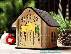 Miniature Winter Wonderland Christmas Village: Snowy House - New Year Scene Laser Cutting Digital Download |#U501|