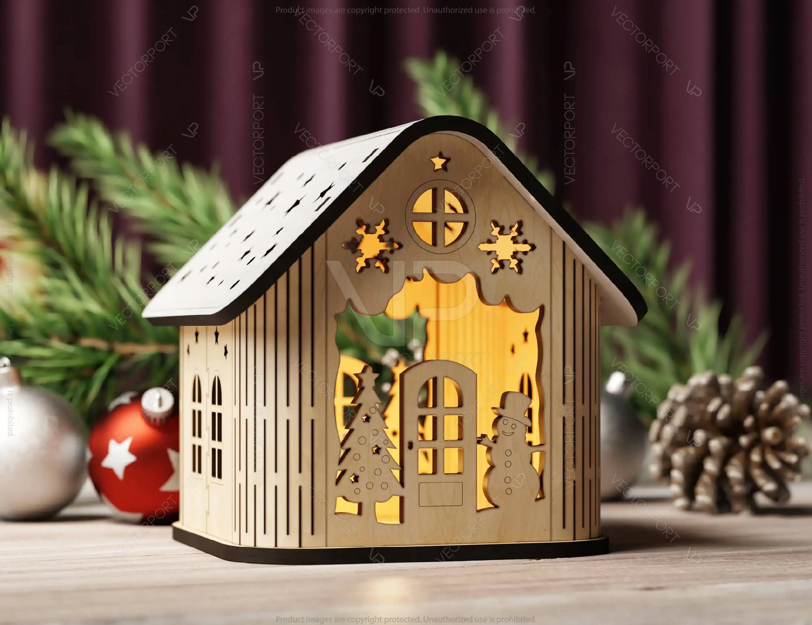 Miniature Winter Wonderland Christmas Village: Snowy House - New Year Scene Laser Cutting Digital Download |#U501|