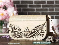 Elegant Wooden Purse with Floral Pattern, Laser Cut Fashion Clutch, wooden Bag, Handbag Digital Download SVG |#U502|