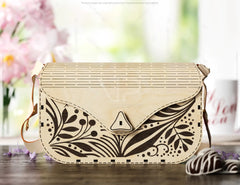 Elegant Wooden Purse with Floral Pattern, Laser Cut Fashion Clutch, wooden Bag, Handbag Digital Download SVG |#U502|