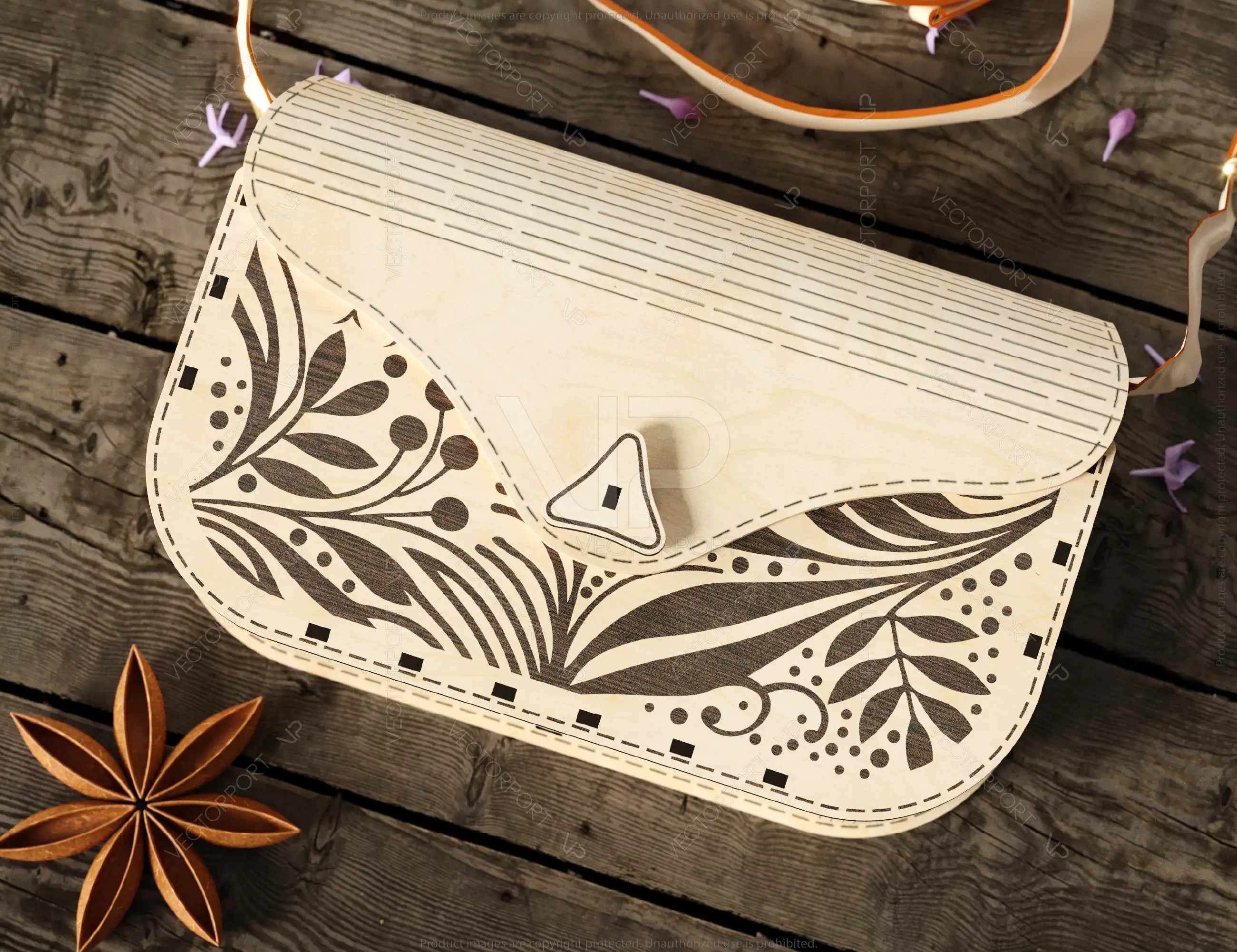 Elegant Wooden Purse with Floral Pattern, Laser Cut Fashion Clutch, wooden Bag, Handbag Digital Download SVG |#U502|