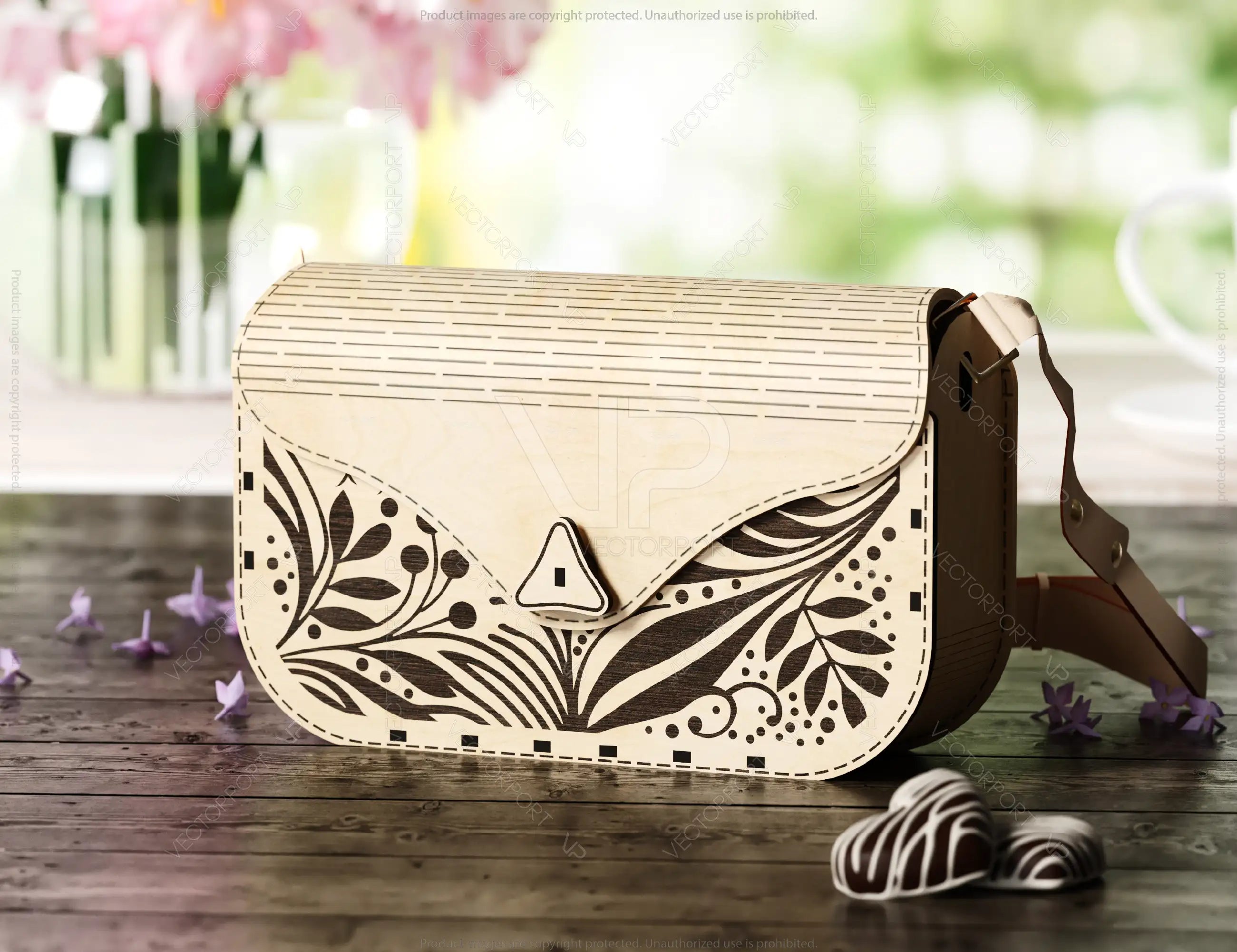 Elegant Wooden Purse with Floral Pattern, Laser Cut Fashion Clutch, wooden Bag, Handbag Digital Download SVG |#U502|