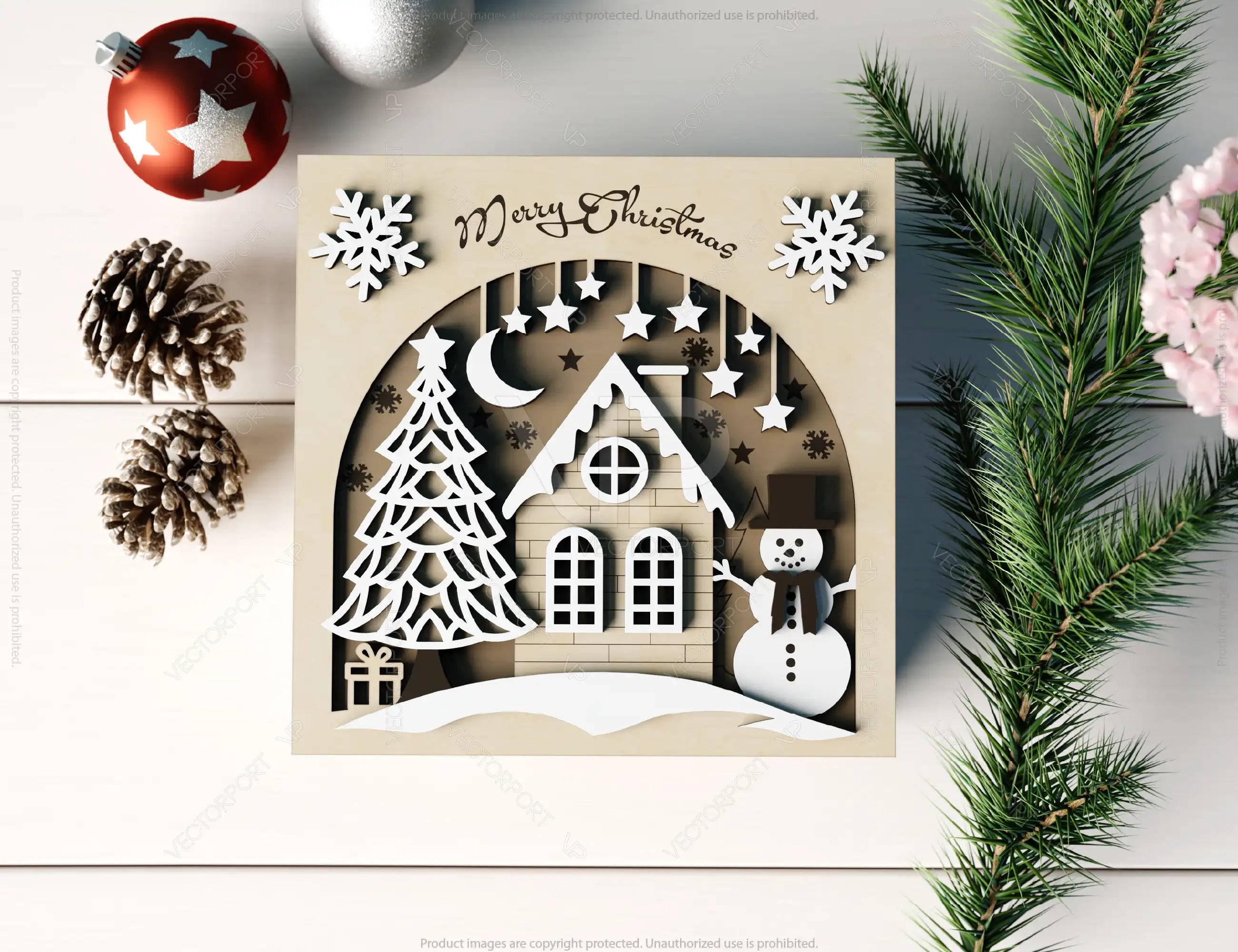 Holiday Ornament Keepsake Box | Village Scene Christmas Laser Cut Box | Wooden Gift Box | New Year Favor Gift Box | Digital Download |#U503|