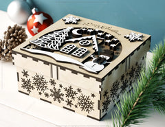 Holiday Ornament Keepsake Box | Village Scene Christmas Laser Cut Box | Wooden Gift Box | New Year Favor Gift Box | Digital Download |#U503|