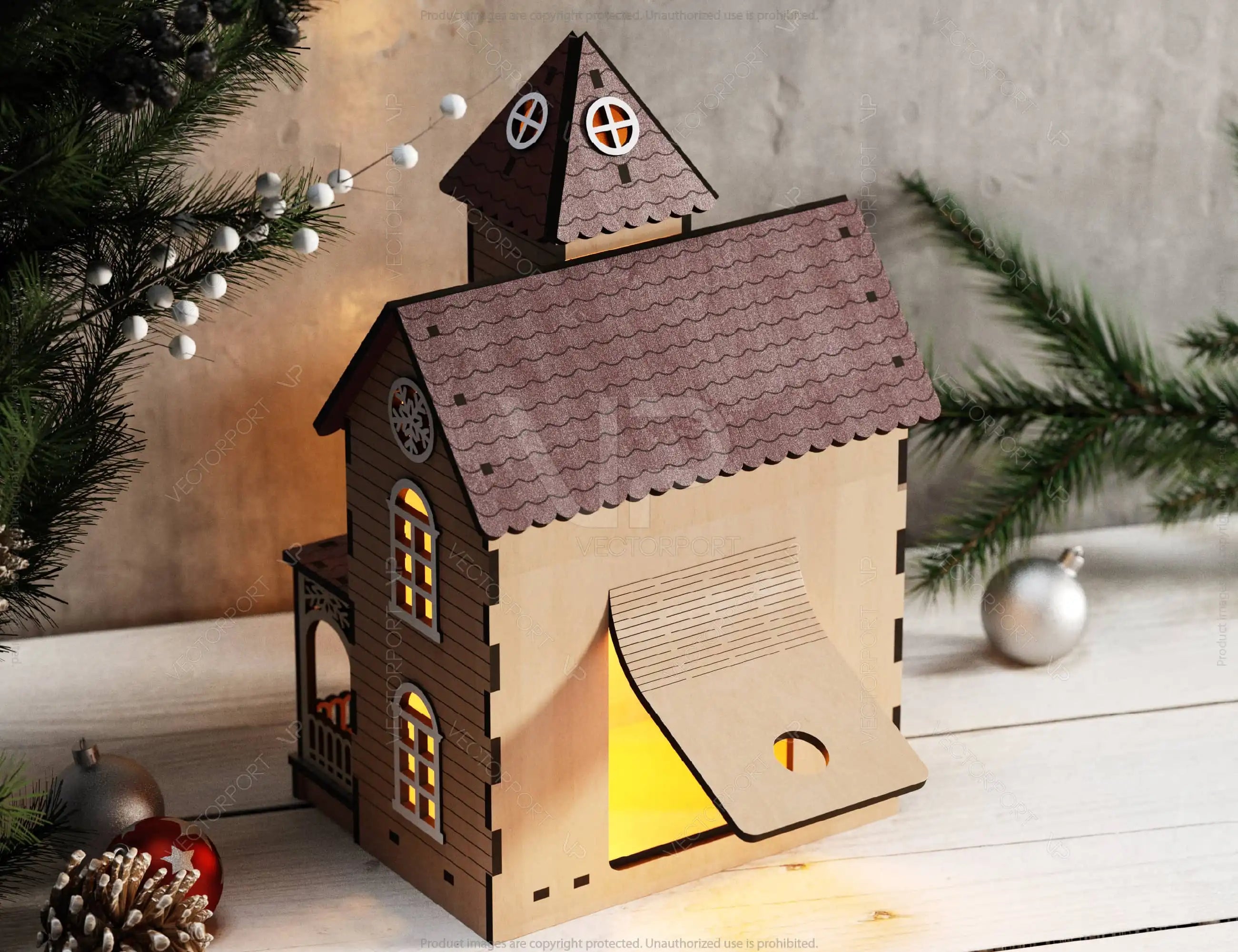 Miniature Snowy House Winter Wonderland Christmas Village New Year Scene Laser Cutting Digital Download |#U504|