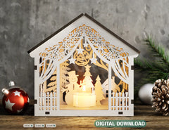 Winter Wonderland Lantern – Cozy Forest Scene Snowy Miniature House – Tent Shape New Year Scene Laser Cutting Digital Download |#U505|