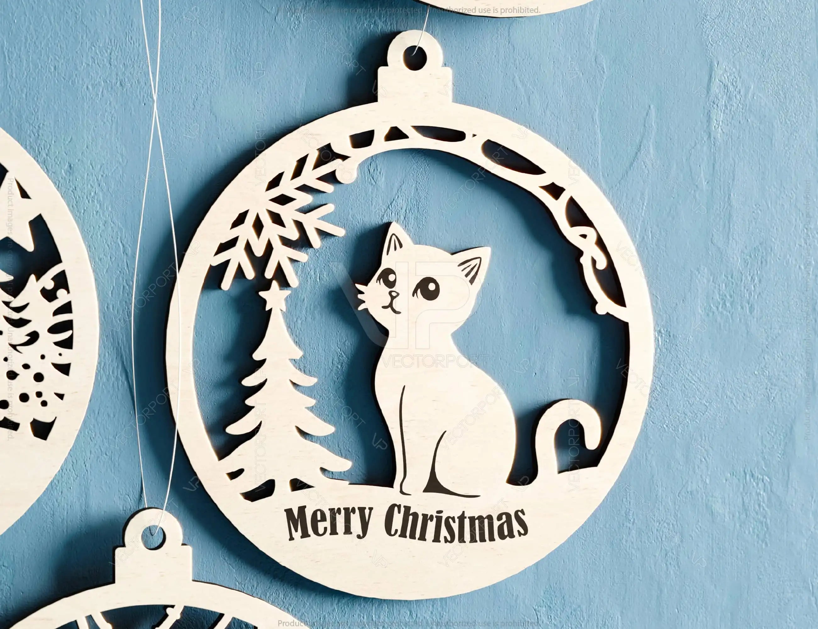 Pet Lovers New Year 3D Ornament Set - Christmas Tree Decorations with Snowy Scene - Kitty & Pup Theme – Cat, Dog Laser Cut Digital Download |#U509|