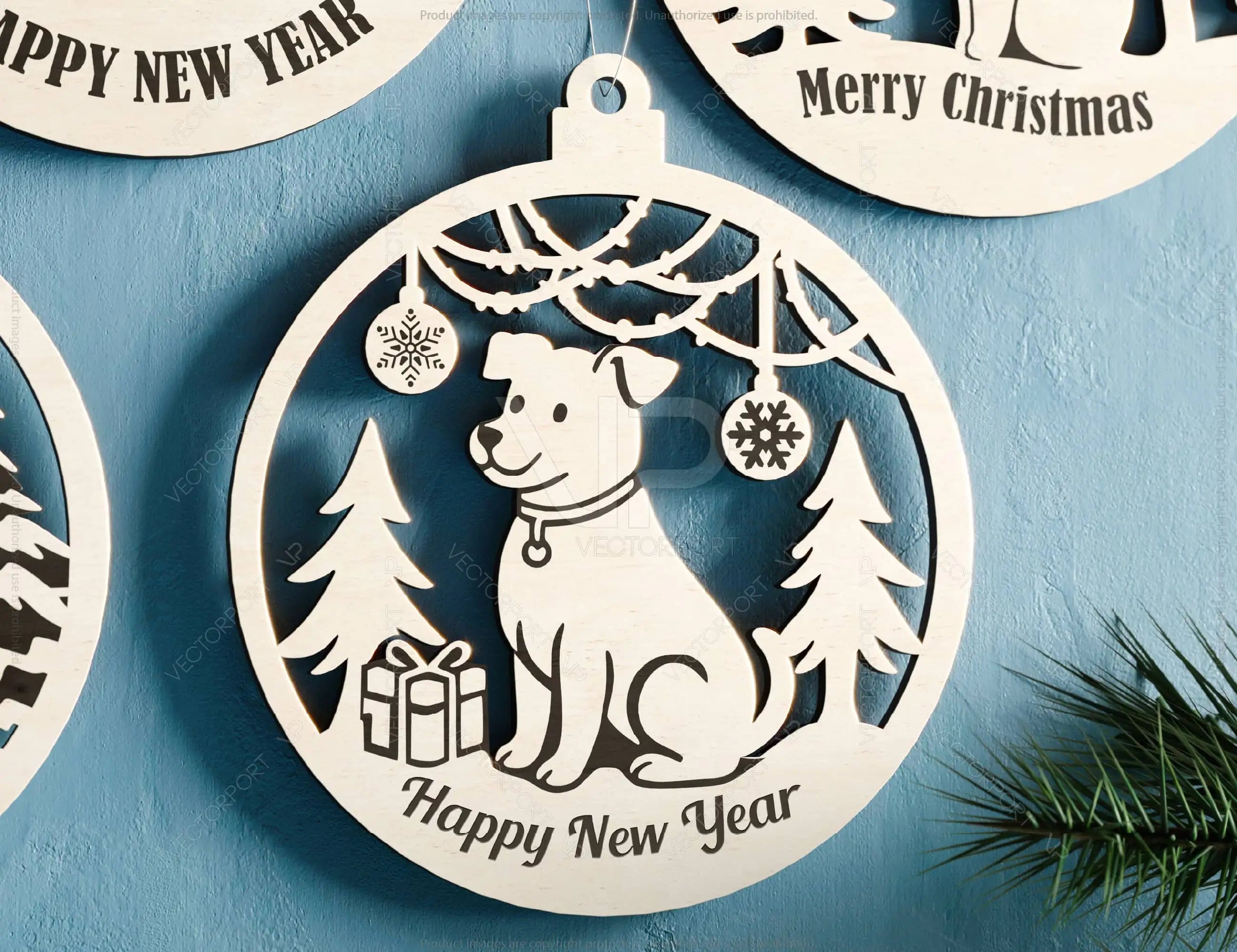 Pet Lovers New Year 3D Ornament Set - Christmas Tree Decorations with Snowy Scene - Kitty & Pup Theme – Cat, Dog Laser Cut Digital Download |#U509|